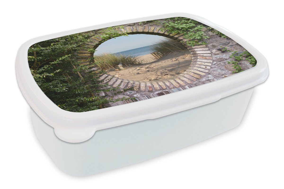 MuchoWow Lunchbox Aussicht - Strand - Düne - Sommer, Kunststoff, (2-tlg), Brotbox für Kinder und Erwachsene, Brotdose, für Jungs und Mädchen weiß