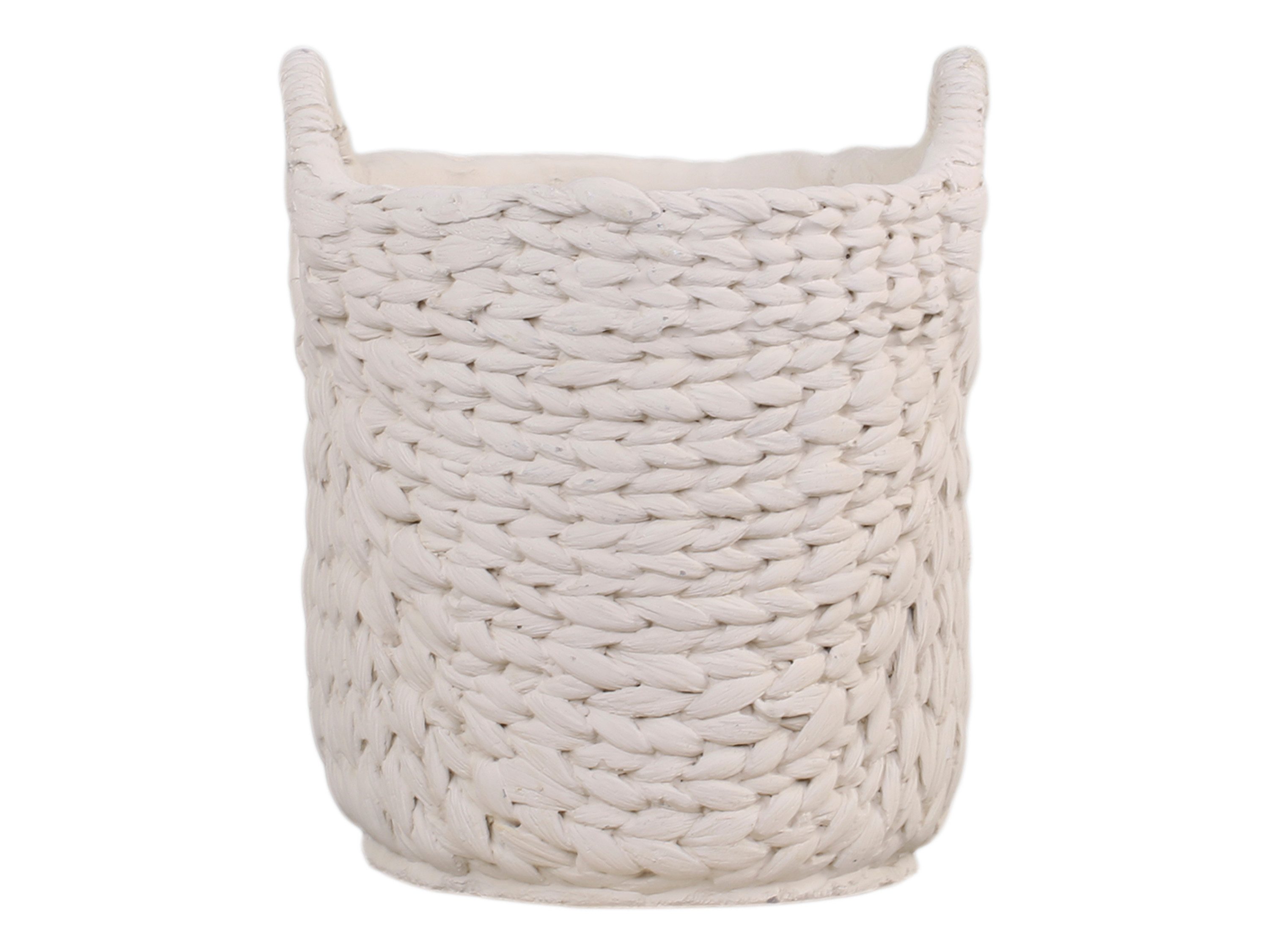 Chic Antique Übertopf Übertopf Blumentopf CORTE aus Zement Weiß Flechtmuster Landhausstil, Authentisches Flechtmuster, innen glasiert, wasserdicht, 2 Griffe