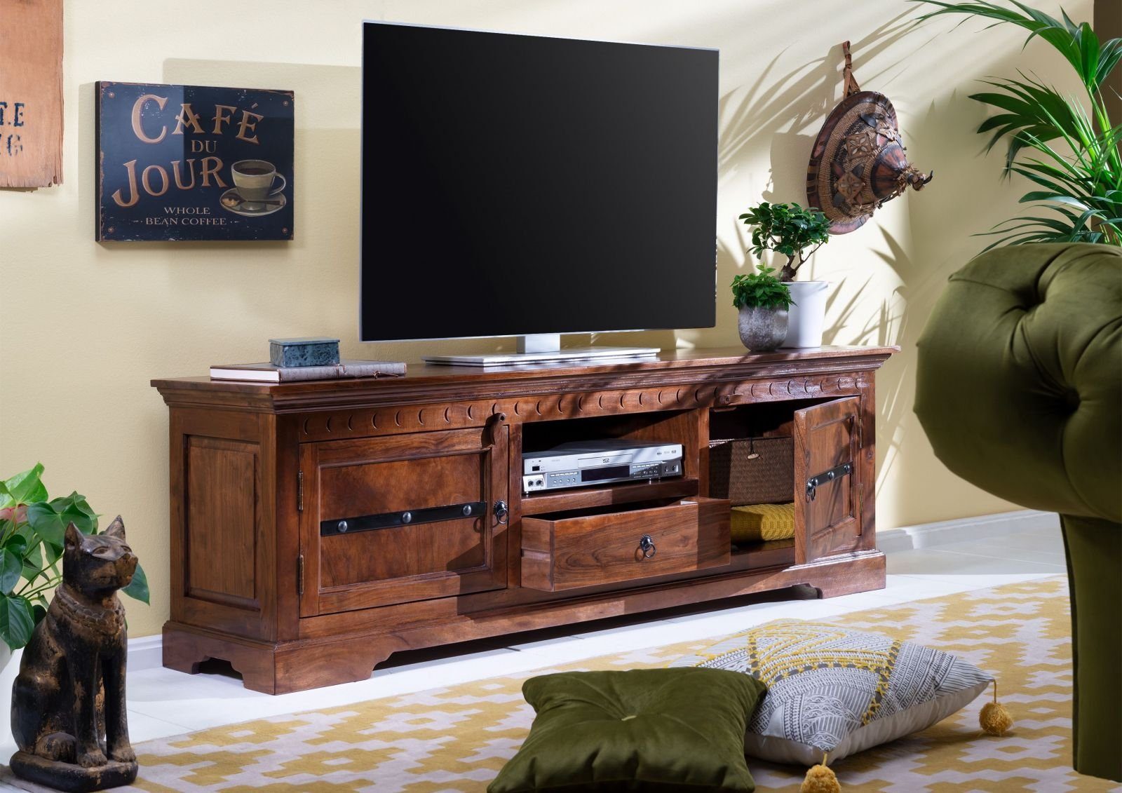 Massivmoebel24 TV-Board OXFORD (Massivholz), TV-Board Akazie 170x40x55 nougat lackiert OXFORD #324