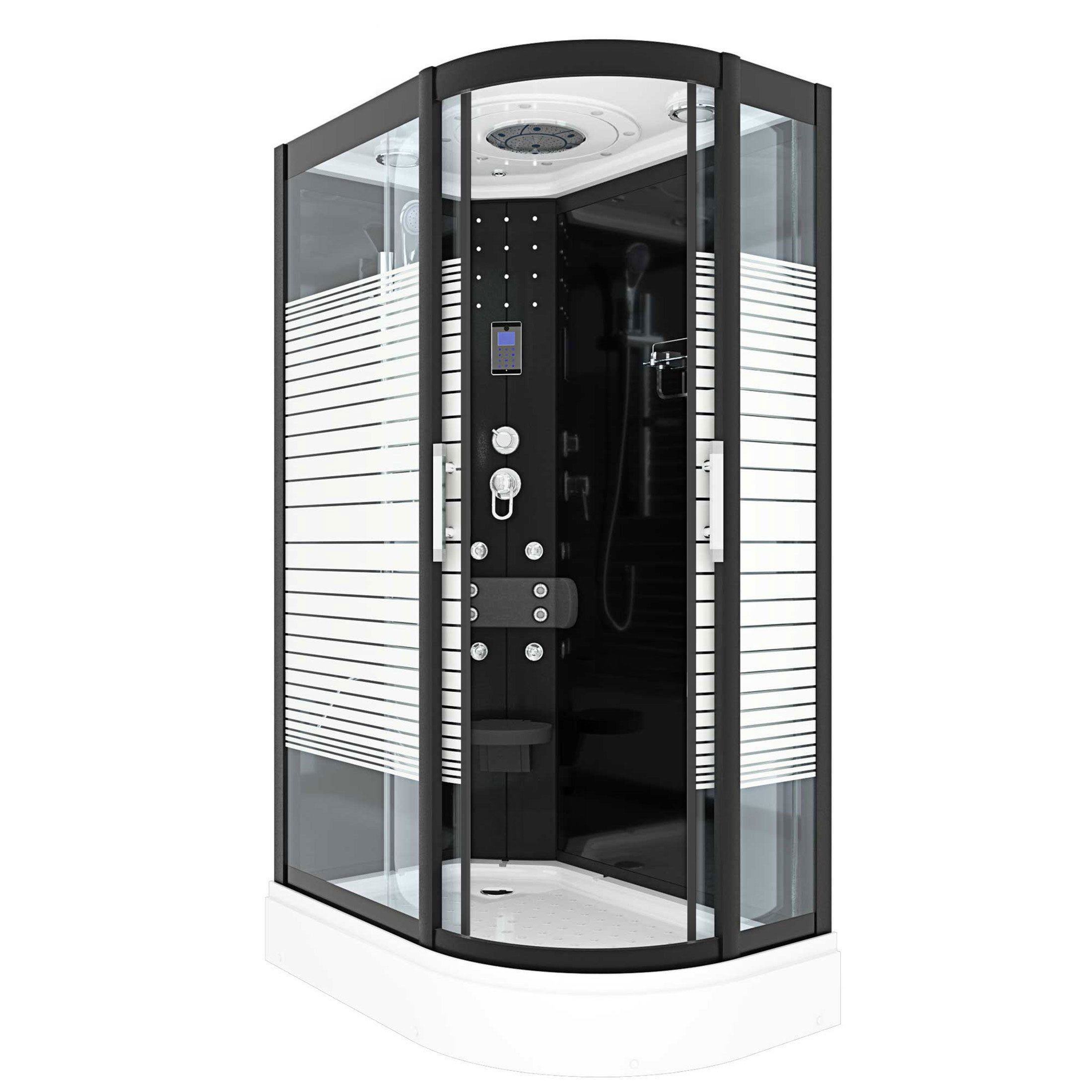 AcquaVapore Komplettdusche Duschkabine Dusche D30-73M0R Schwarz 80x120, Sicherheitsglas ESG, inklusive Duschwanne, Höhenverstellbar, Mit Bauanleitung, Mit Beleuchtung, Gehärtetes Glas