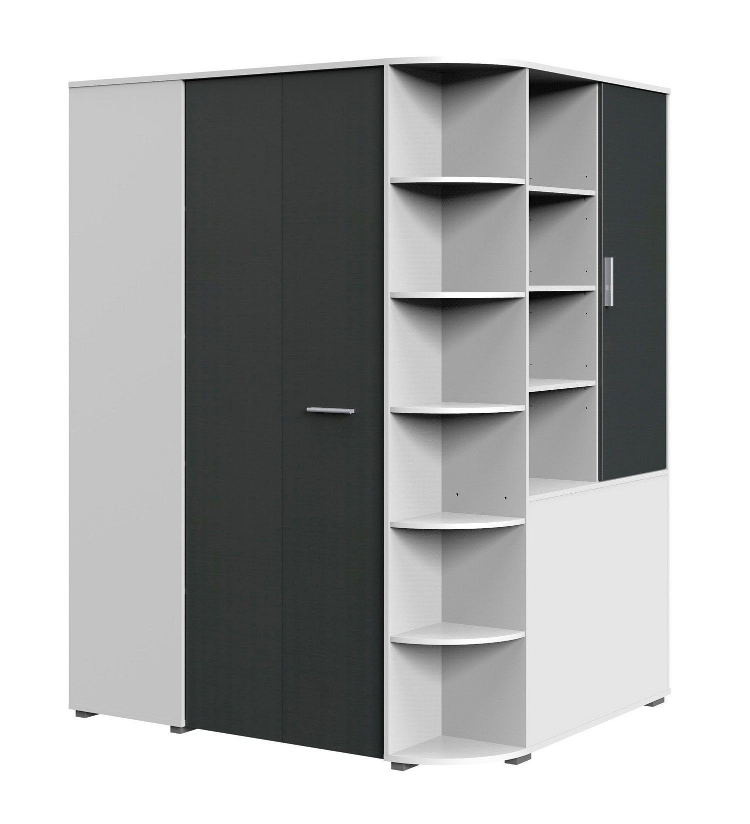 Wimex Eckschrank Joker (1 Tür, 6 Einlegeböden, 3 kleiderhaken, 1 Kleiderstange, 1-St., moderne Optik, begehbar, Griffe Alufarben) begehbar weiß graphit