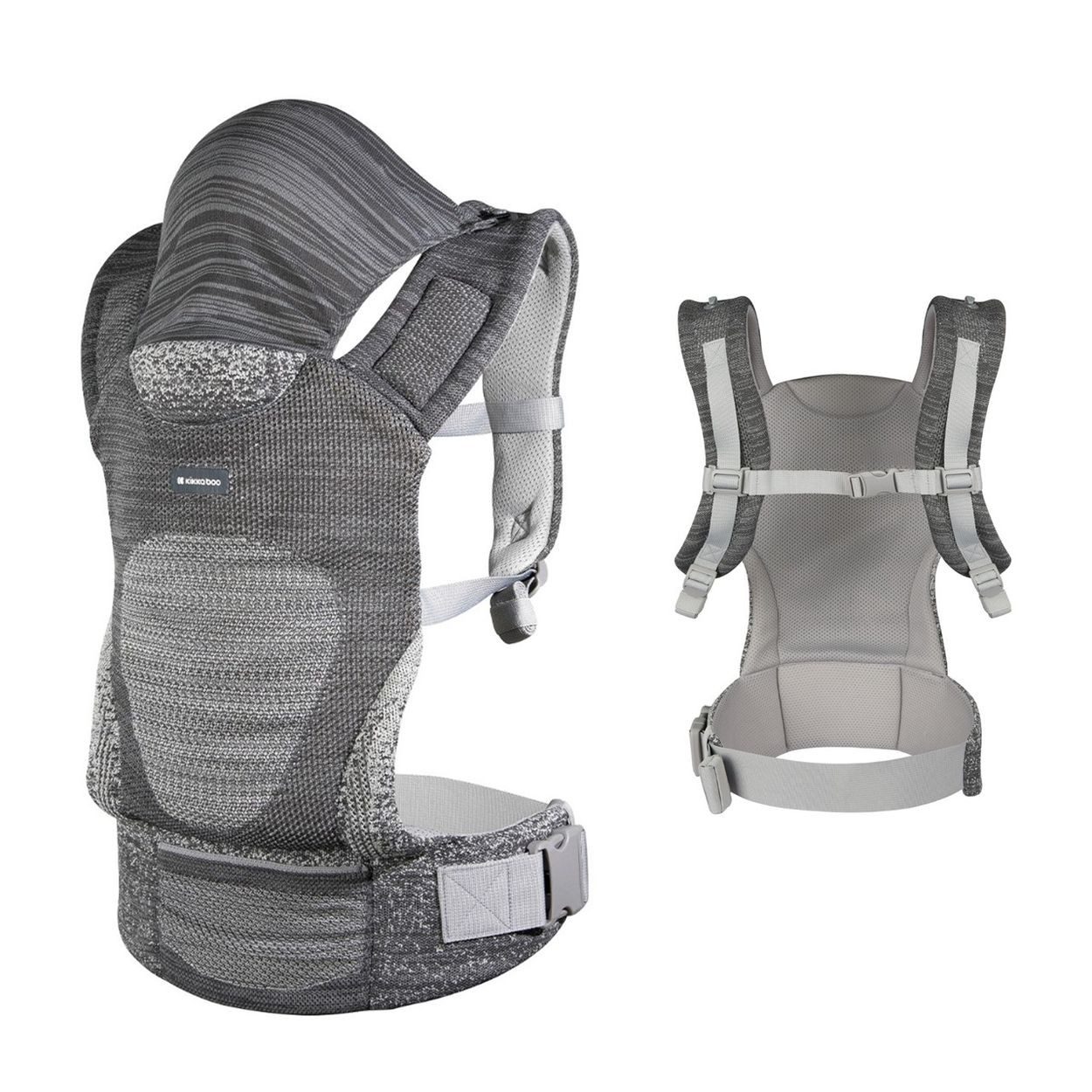Kikkaboo Babytrage Trage Hoody Fly Strickstoff, 3 in 1 Bauch- und Rückentrage, Hüftsitz