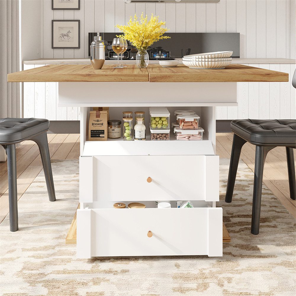MODFU Esstisch Multifunktionaler Ausziehtisch (Ausziehbarer Teleskoptisch 110-140 cm, Multifunktional mit Stauraum & Soft-Close Klapptür, 1-St)