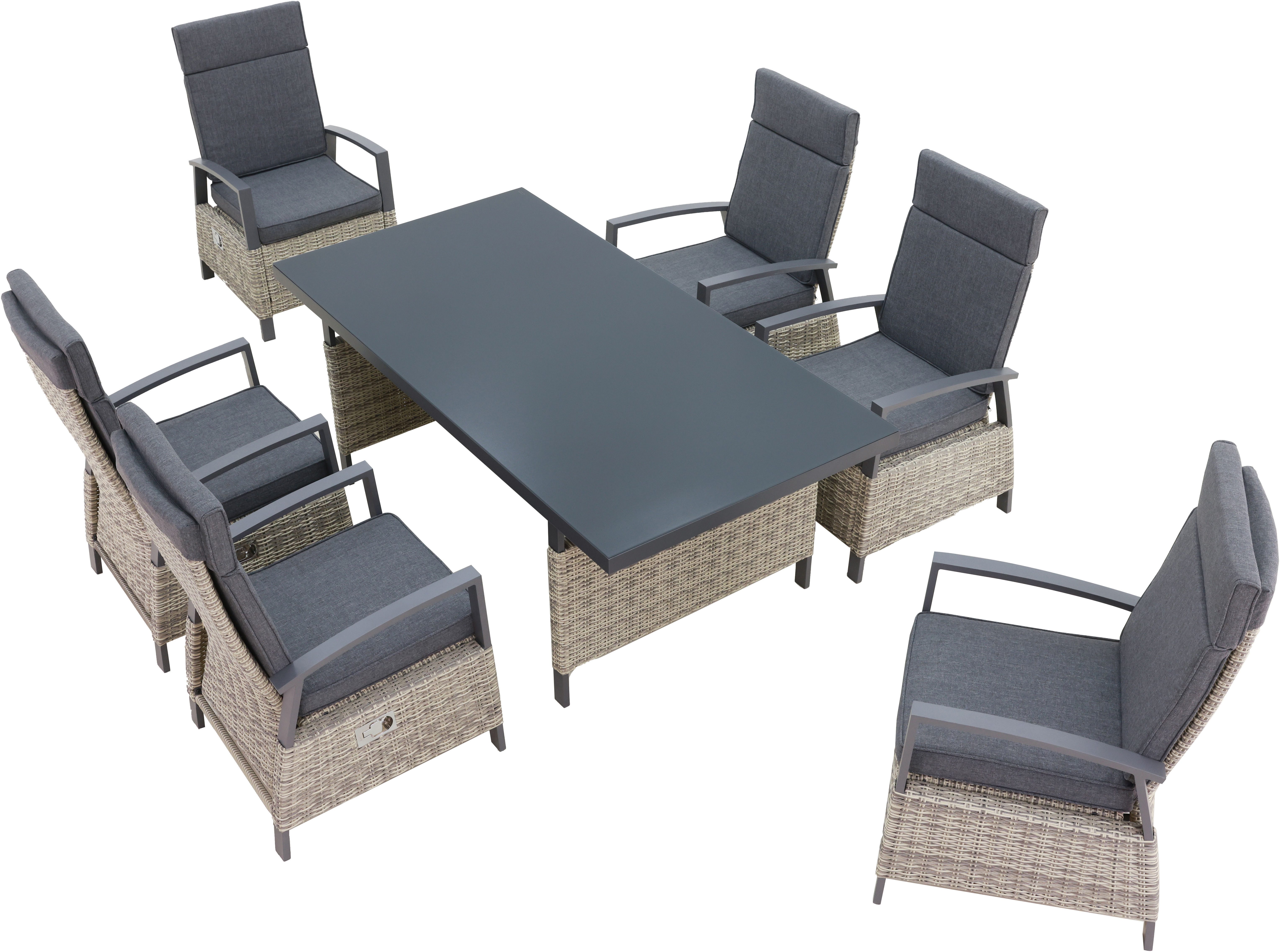 KONIFERA Garten-Essgruppe New Monaco, (Set, 13-tlg., 6x Sessel, 6x Auflagen, 1x Tisch), bestehend aus 1 Tisch, 6 Sesseln und 6 Sitzauflagen. Reduzierter Preis € 1.399,99. Unverbindliche Preisempfehlung € 2.799,00