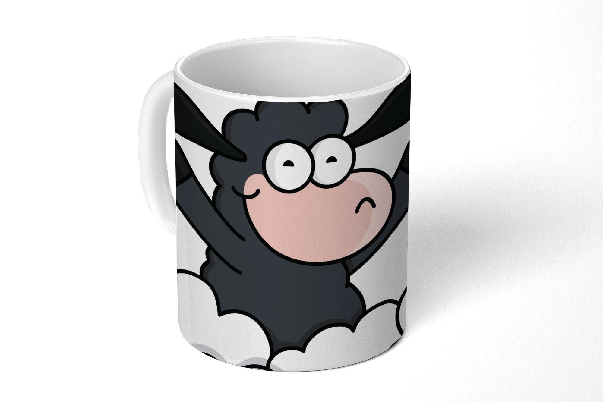 MuchoWow Tasse Eine Illustration eines schwarzen Schafes in den Wolken, Keramik, Kaffeetassen, Teetasse, Becher, Teetasse, Geschenk