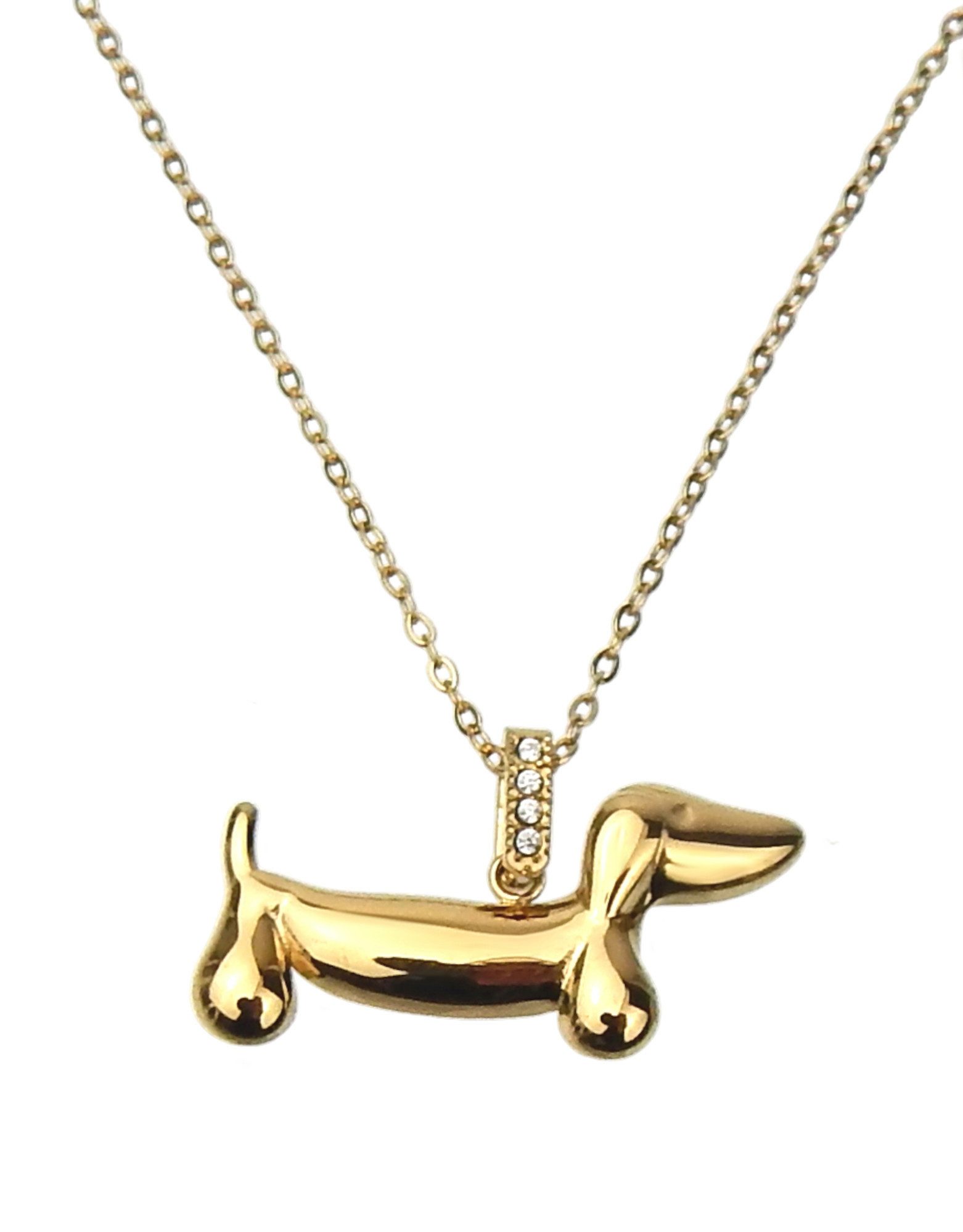 Ella Jonte Edelstahlkette, mit Dackel Dachshund gold mit Strass - kurze Kette 40-45 cm