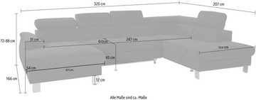 COTTA Wohnlandschaft Komaris U-Form, inklusive Kopfteilverstellung, wahlweise mit Bettfunktion und RGB-LED