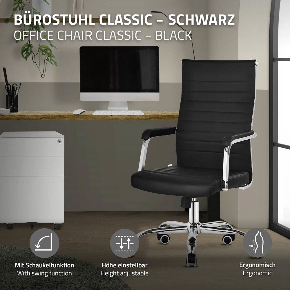 ML-DESIGN Bürostuhl Schreibtischstuhl ergonomisch mit Armlehnen Wippfunktion 360° drehbar, Computerstuhl Schwarz mit Rollen Gaming-Stuhl Drehstuhl Chefsessel – Bild 2 von 5