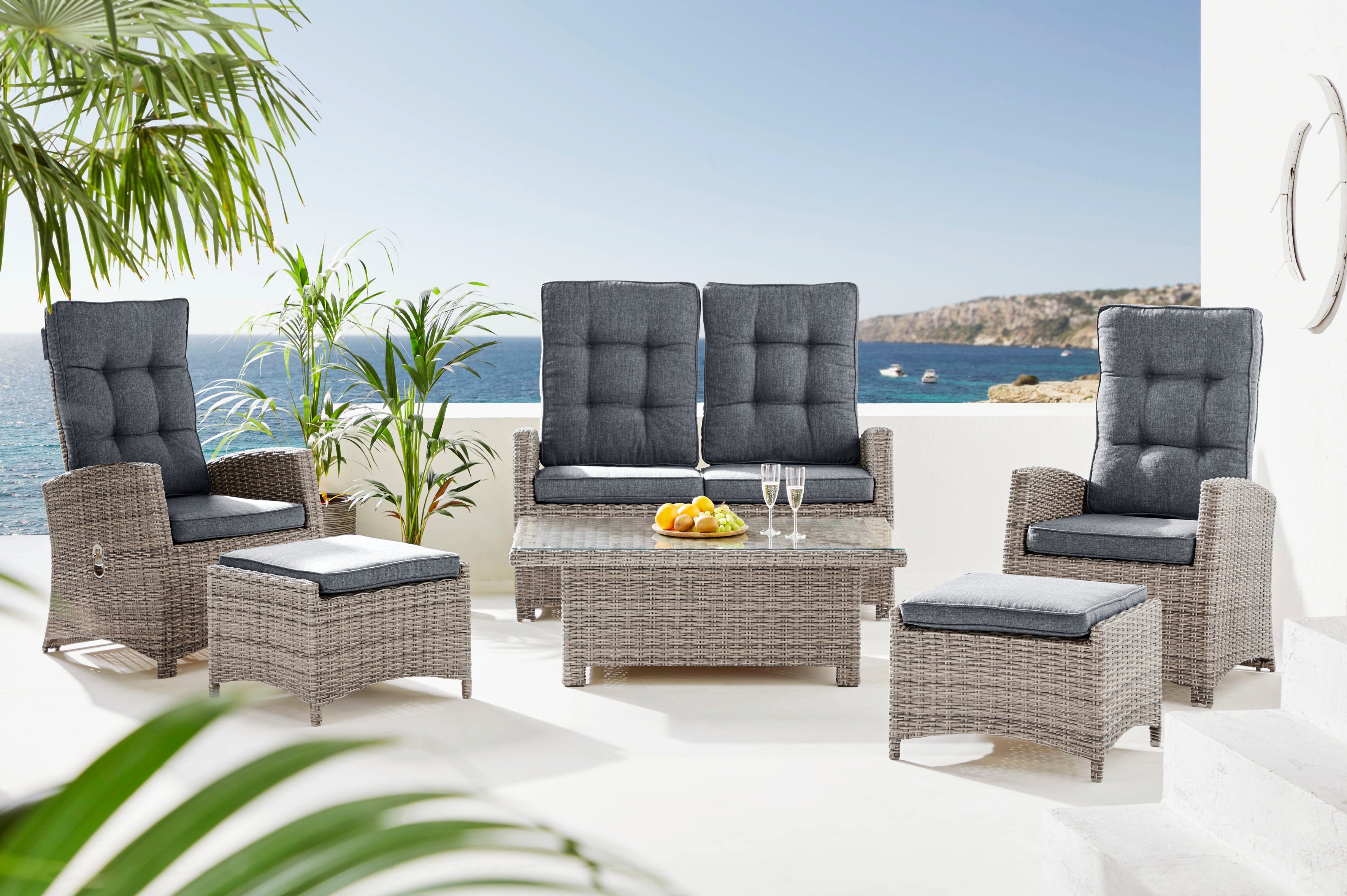 KONIFERA Gartenlounge-Set Monaco, (Set, 16-tlg., 2x Sessel, 1x2er Sofa, 2x günstig online kaufen