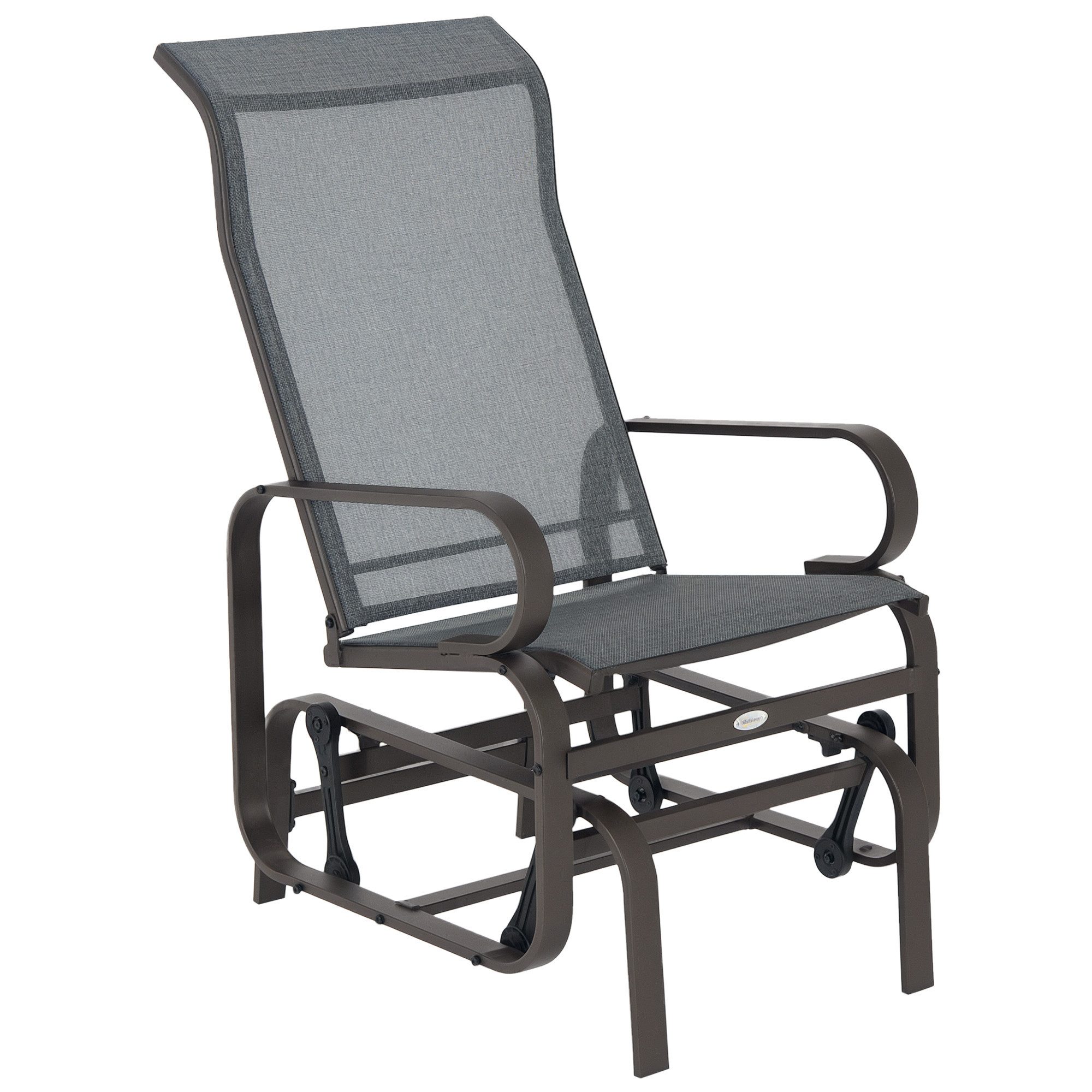 Outsunny Schaukelstuhl Relaxstuhl Gartenschaukel Metall Stuhl für Garten Terrasse Balkon (Gartenstuhl, 1 St), Texteline, Grau, 60 x 78 x 105 cm