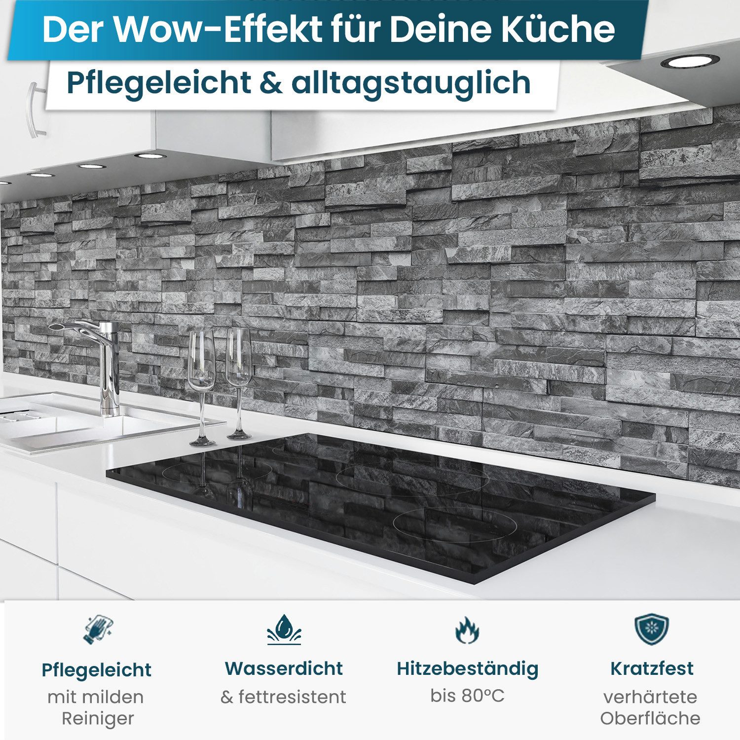 danario Küchenrückwand Folie selbstklebend - Matt - Spritzschutz Küche - versteift & robust – Bild 2 von 5