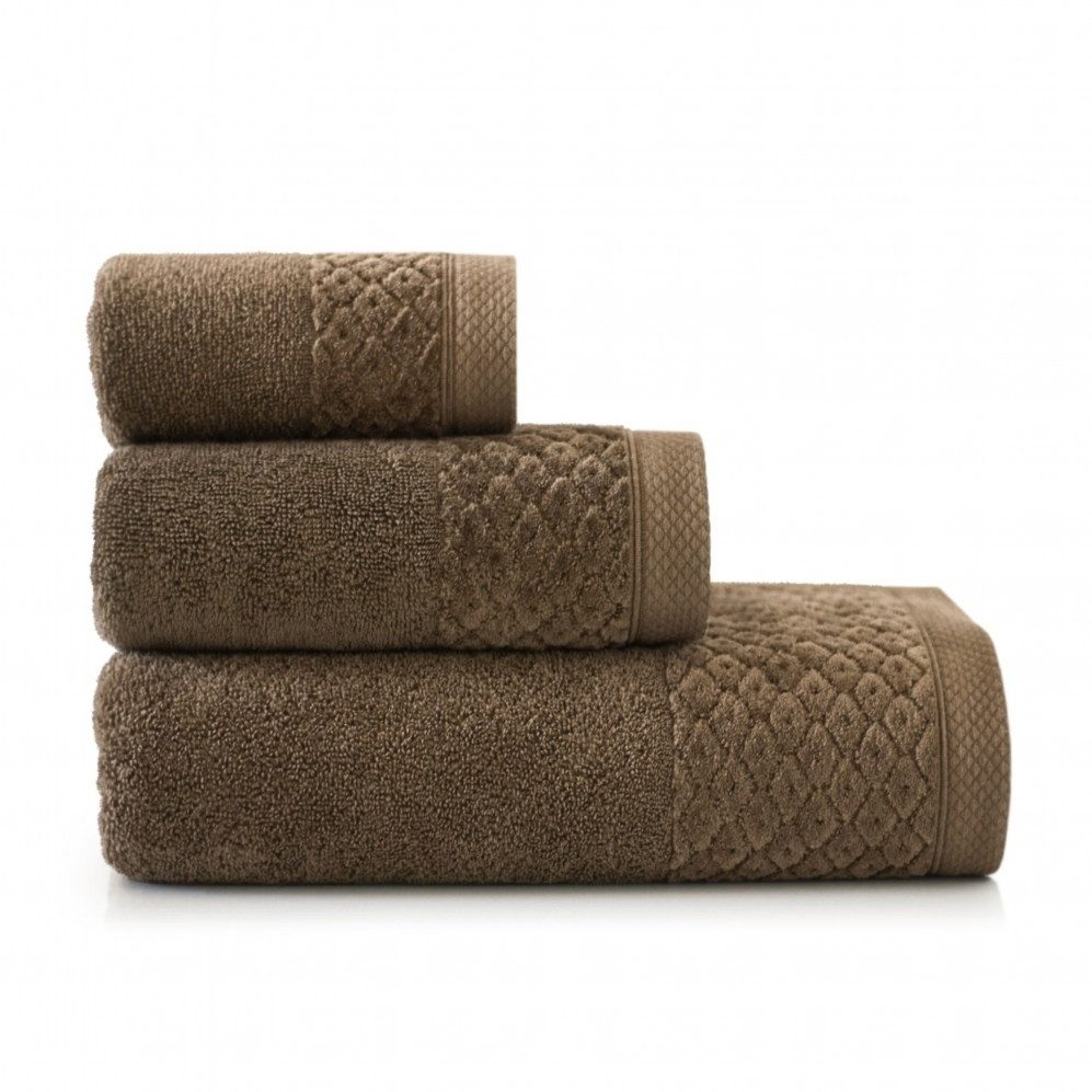 Zwoltex Handtücher Primavera Braun Handtuch Set 3tlg weich saugstark elegant, (3tlg Set 30x50 50x90 70x140 cm weich saugstark Velour), Set komplett, ägyptische Baumwolle, weich, langlebig