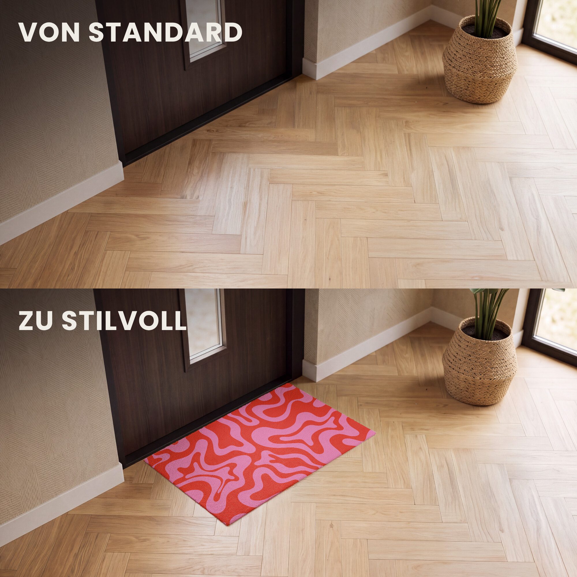 MuchoWow Fußmatte Abstrakt - Muster - Rot - Rosa - Minimalistisch, Rechteckig, innen Schmutzfangmatte, Tür, Schmutzfänger Flur, Teppich 60x40 cm – Bild 3 von 5