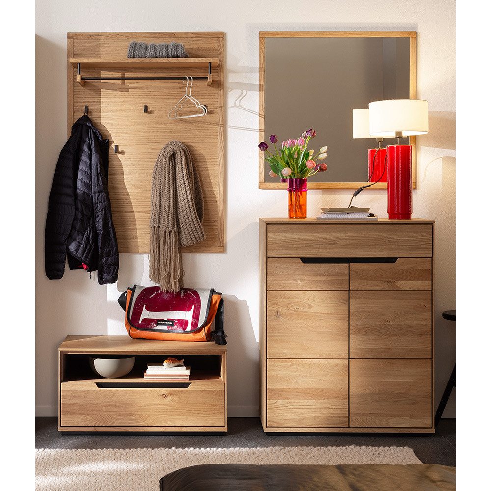 Lomadox Garderobenspiegel AVESTA-06, Rahmen in Eiche, 79x79cm