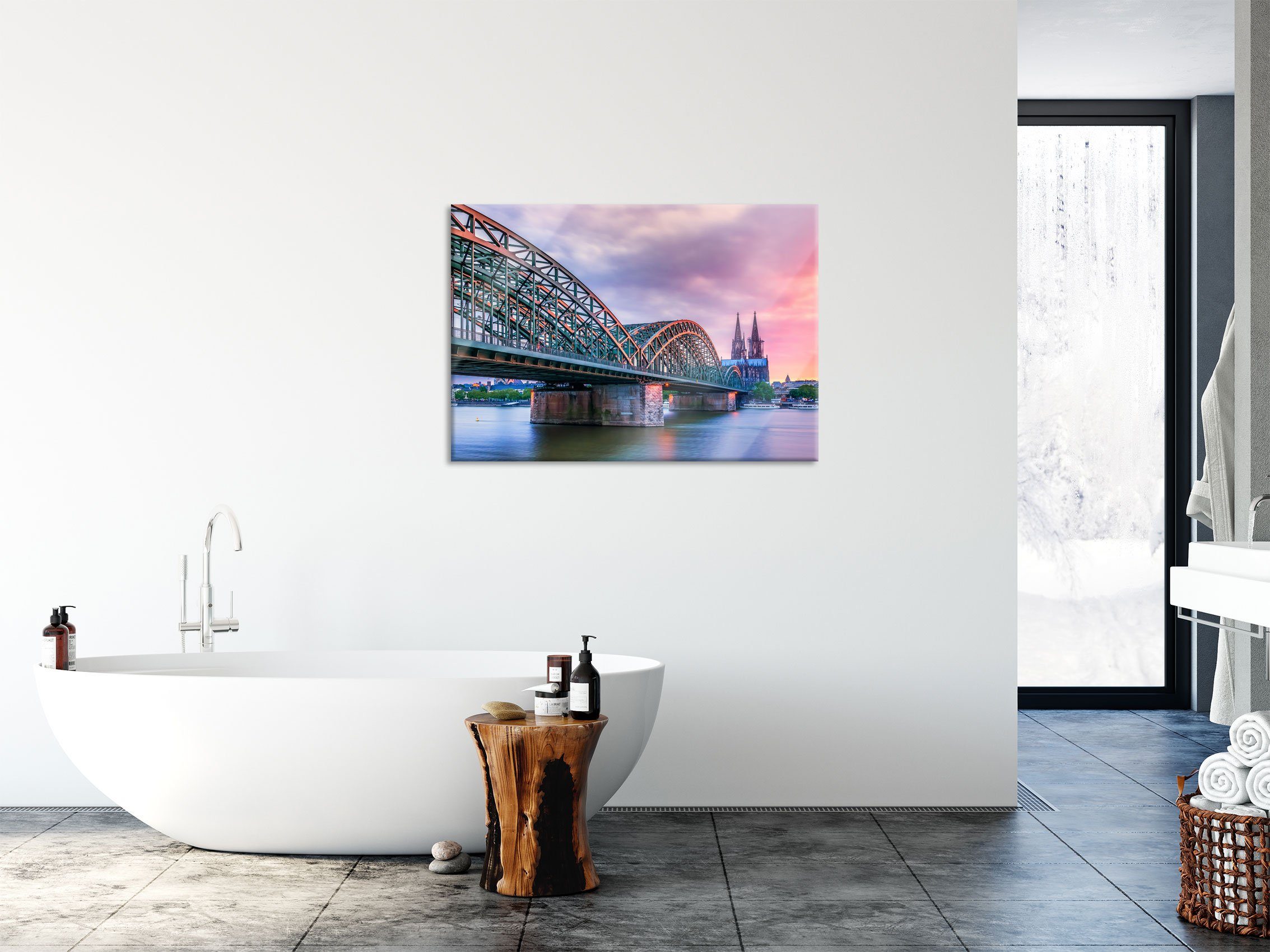 St), Aufhängungen inkl. aus Abstandshalter Köln (1 Hohenzollernbrücke Hohenzollernbrücke Glasbild und Echtglas, Glasbild in Pixxprint Köln, in