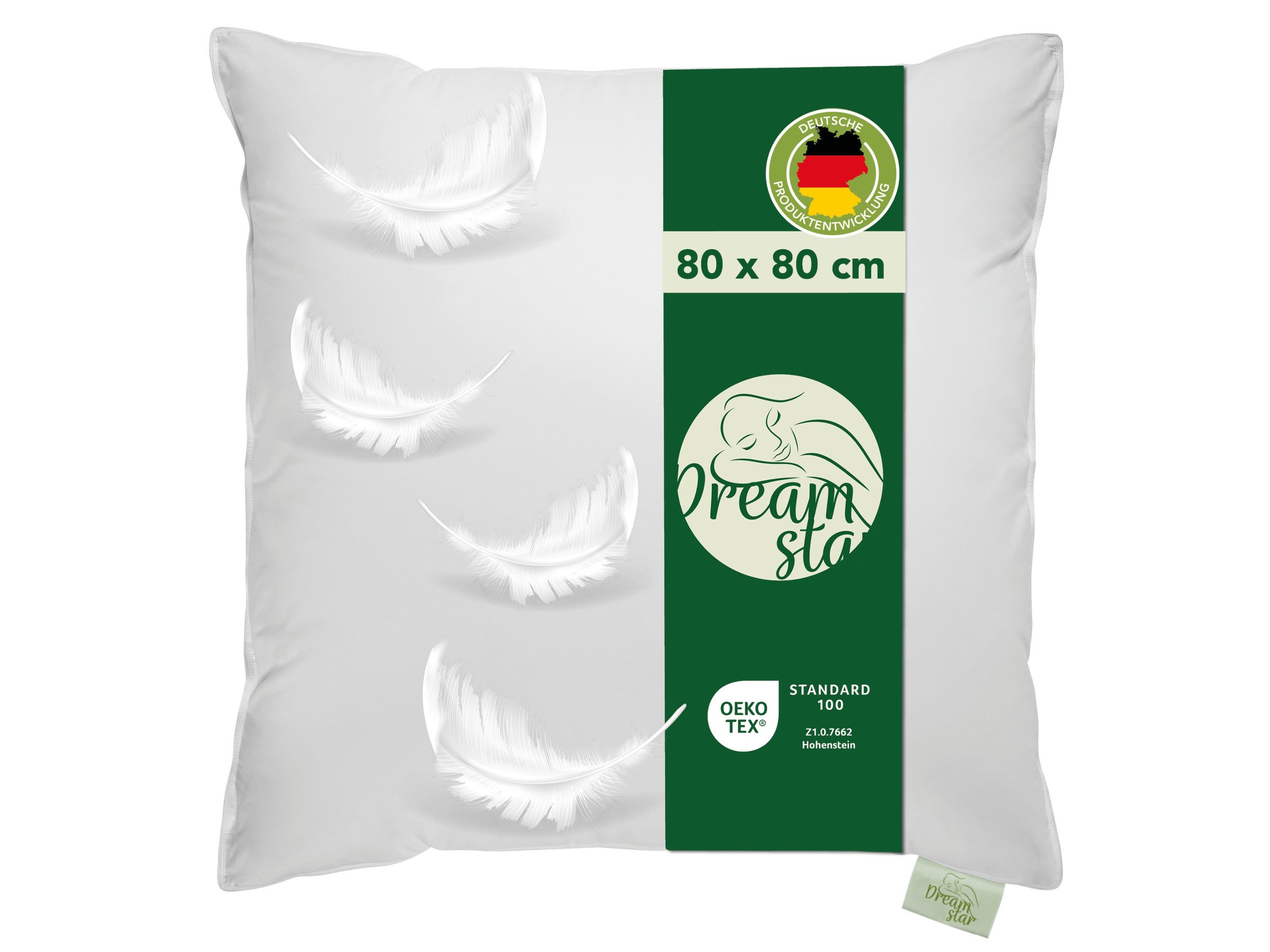 Dreamstar 3-Kammer-Kopfkissen Daunenkissen 40x80 & Daunenkopfkissen 80x80, entwickelt in Deutschland, Füllung: weiße, neue Daunen & Federn Klasse I, 60% Daunen/ 40% Federn (Außen), 100% Federn (Innen), Bezug: 100% Baumwolle, Rückenschläfer, Seitenschläfer, Bauchschläfer, Kopfkissen stützend und kuschelig, Allergikergeeignet, Luxusqualität