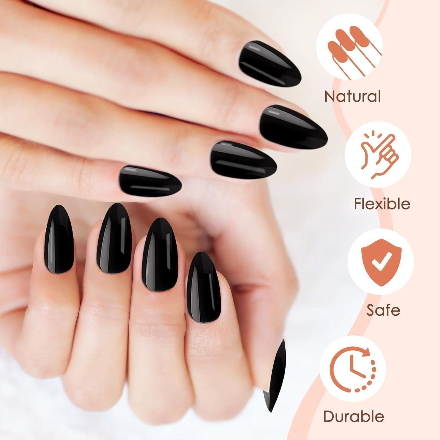 LuxusKollektion Kunstfingernägel Falsche Nägel Press On Nails Acryl Kurz Mandel 10 Mandel-Schwarz