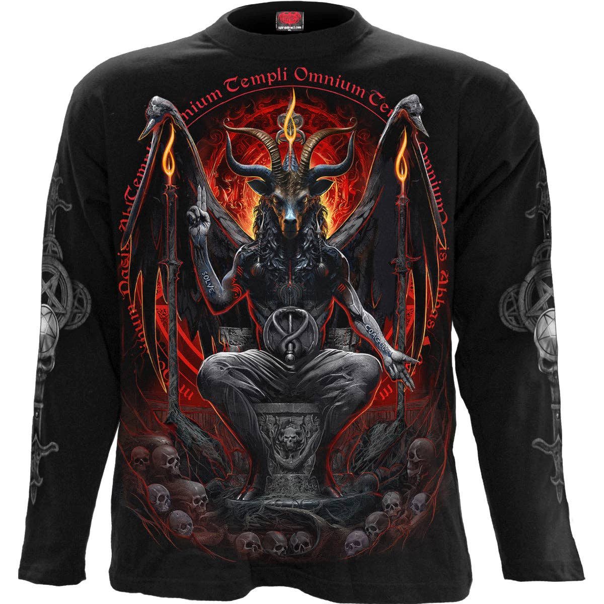 Spiral Print-Shirt Düsteres BAPHOMET - Langarmshirt Schwarz von Spiral Gothic Shirt Anime aus Baumwolle mit Print