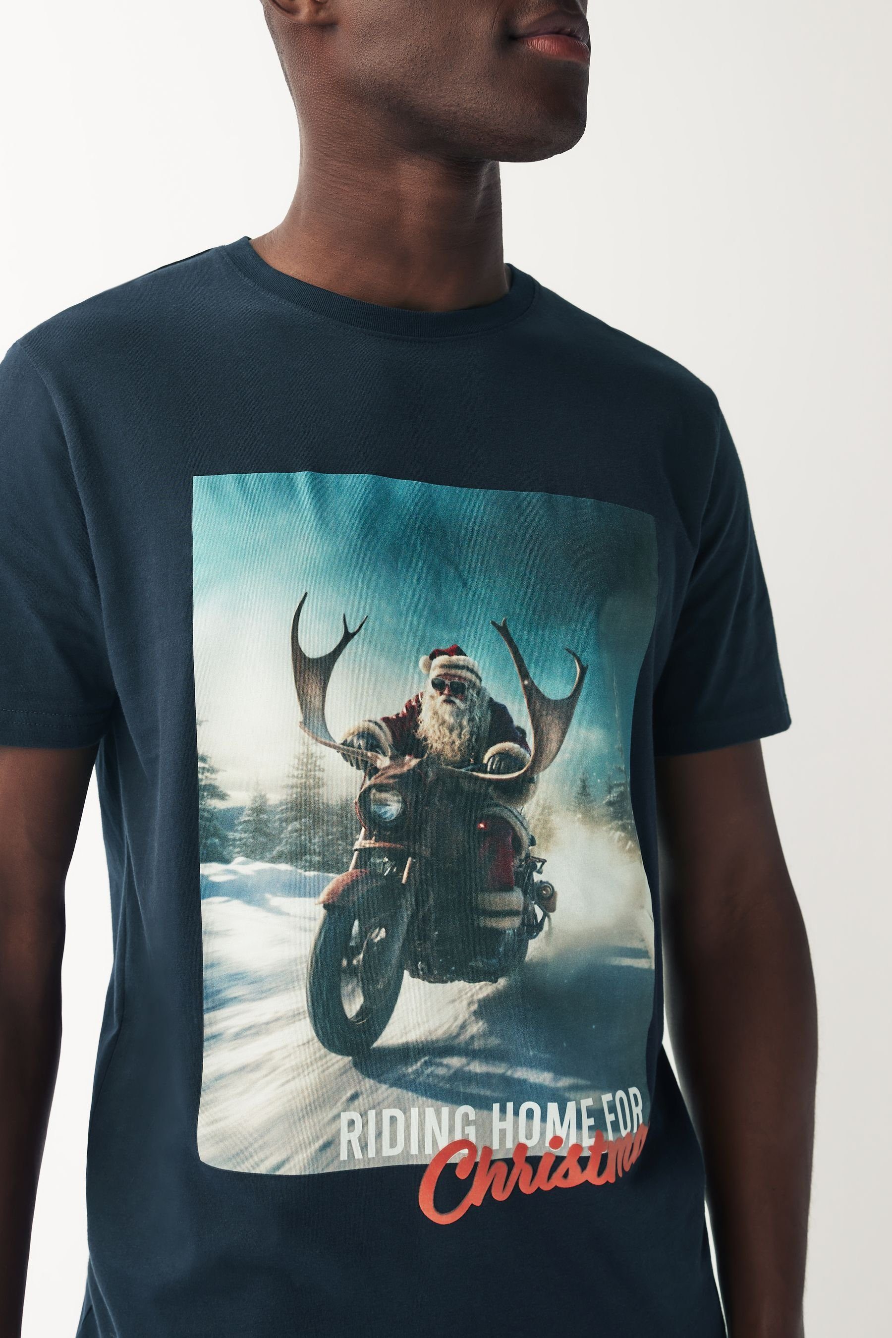 Print-Shirt Weihnachtsmotiv mit Next T-Shirt Navy (1-tlg) Santa Blue Motorbike