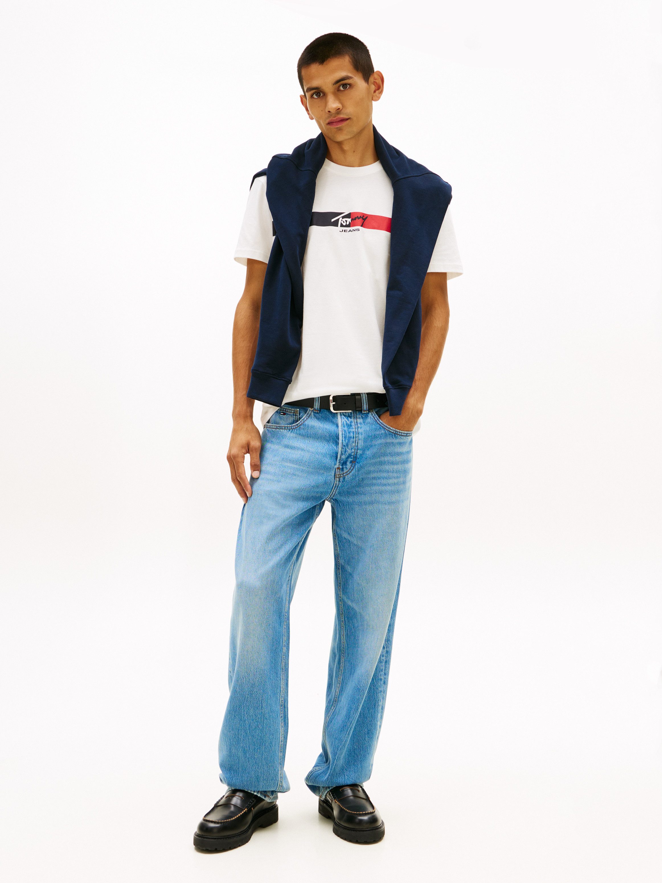 Tommy Jeans T-Shirt TJM REGULAR FIT SIGNATURE STRIPE mit Label-Print