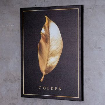 Levandeo® Dekoobjekt, 3er Set Wandbilder 30x40cm Blätter Schwarz Gold Wanddeko Monstera