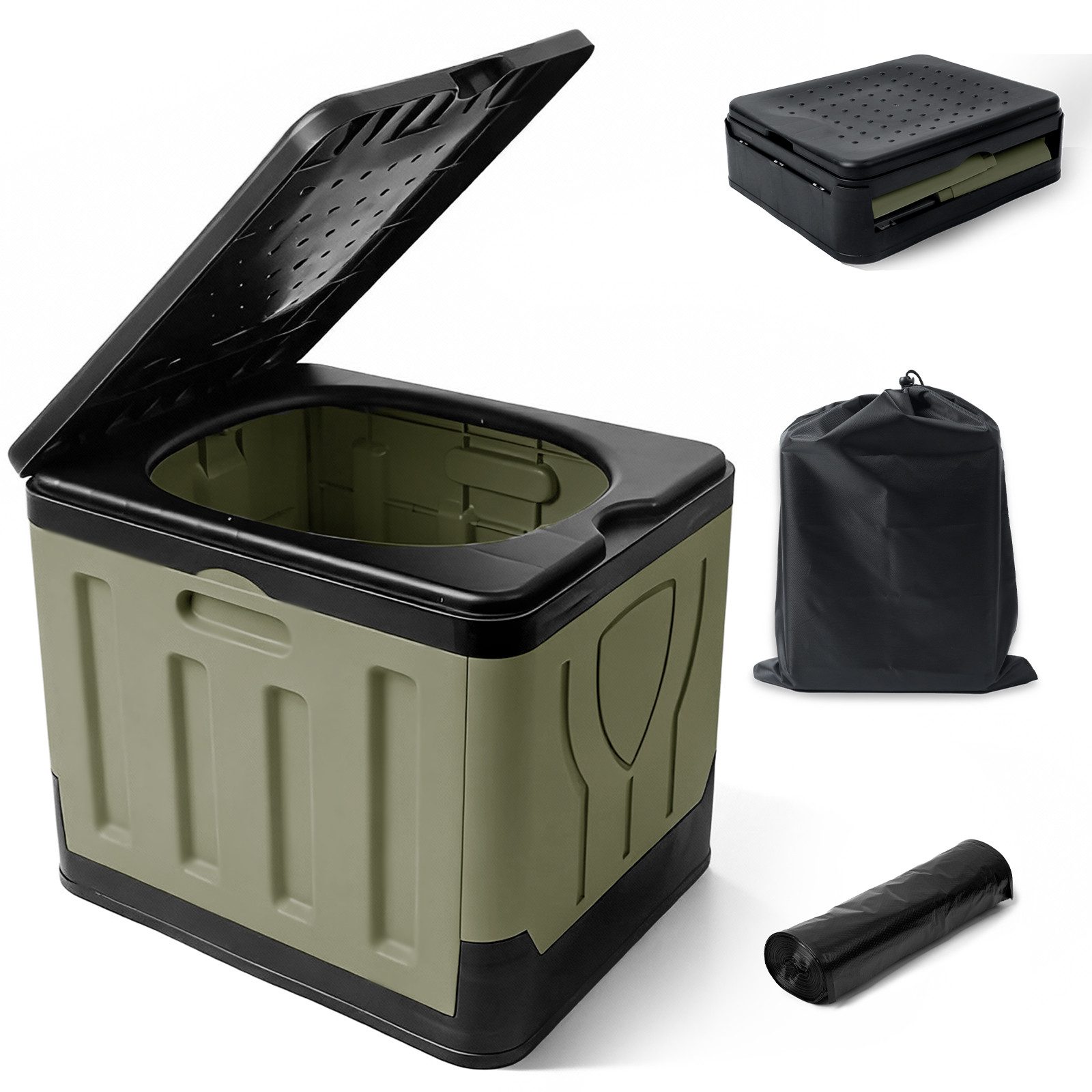 Huracan Campingtoilette Faltbare, Tragbare Mobile Toilette bis 100 kg Belastbarkeit, (Kompakte Reise-WC mit Aufbewahrungstasche, und Müllbeuteln), geeignet für Camping, Outdoor, Angeln, Strand, Auto und Notfälle