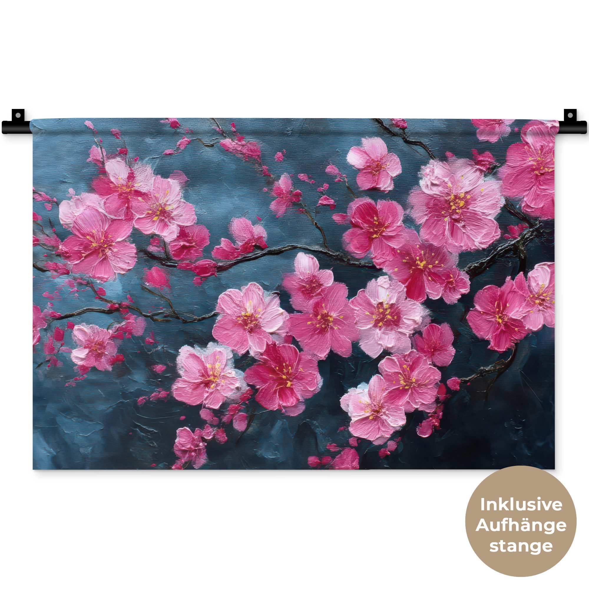 MuchoWow Wandteppich Blume - Blüten - Rosa - Abstrakt, Rechteckig, Höhe: 3 mm, Wandteppich für Wohnzimmer, Schlafzimmer, 60x40 cm