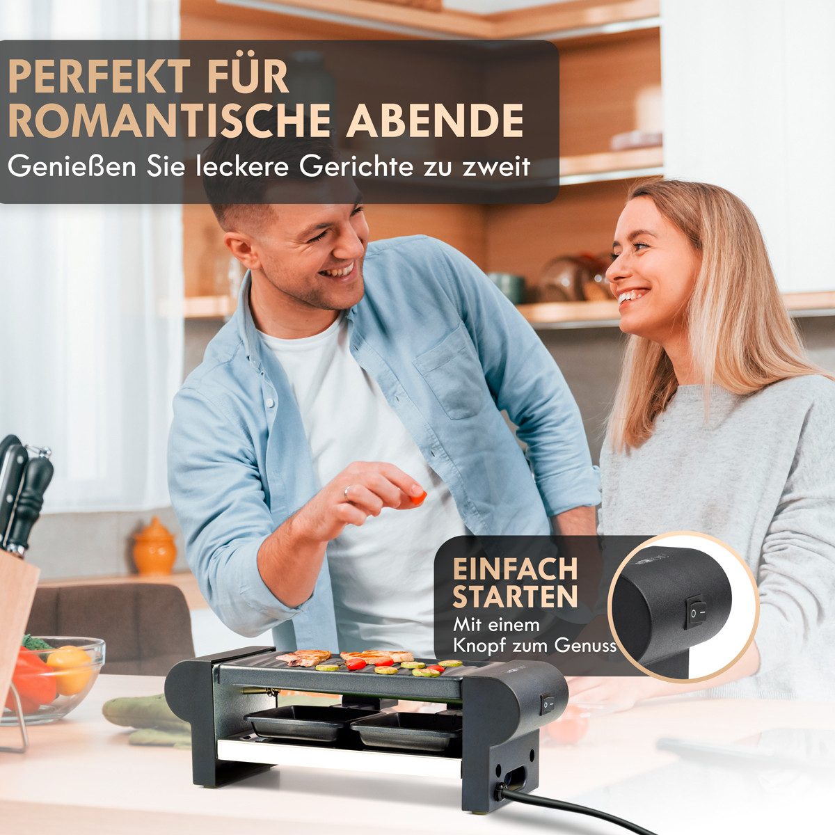 CLATRONIC Raclette RG 3592, Raclette Grill für 2 Personen, Platzsparend
