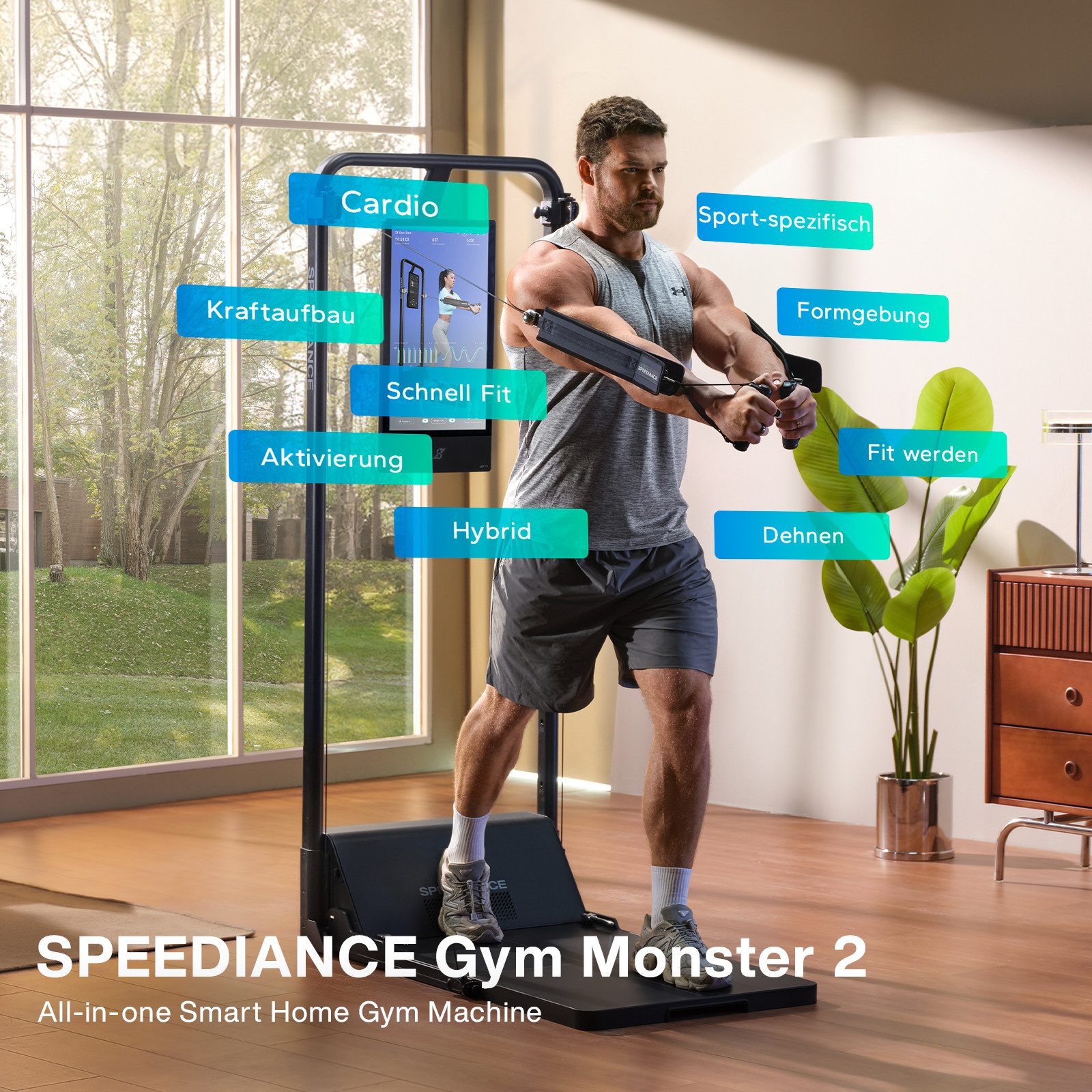 SPEEDIANCE Kraftstation Gym Monster 2, verbessertes KI-gesteuertes All-in-One Home Gym, Ganzkörper-Krafttraining Fitnessgeräte