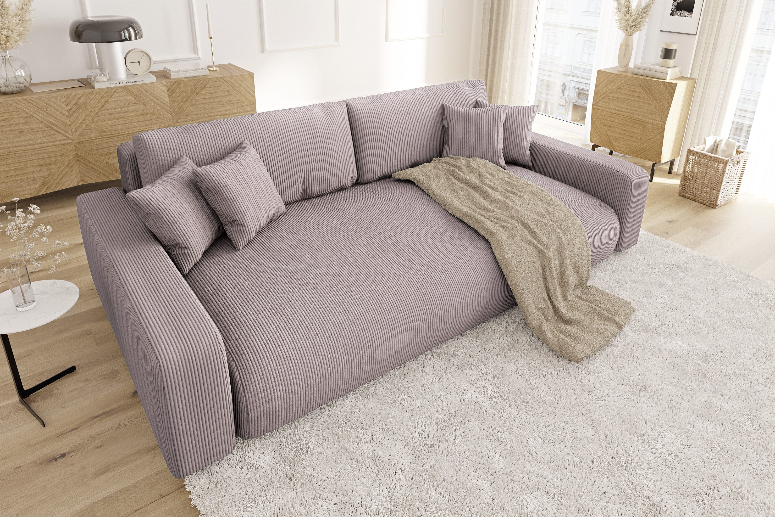 S-Style Möbel Schlafsofa Emma mit Bettkasten in Cord-Stoff günstig online kaufen