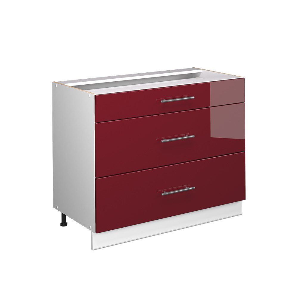 Vicco Unterschrank Fame-Line, Bordeaux Hochglanz/Weiß, 100 cm ohne Arbeitsplatte (1-St)