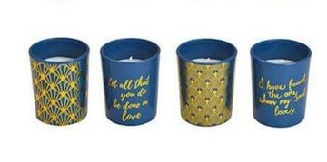 G. Wurm Kandelaber, 4er Set tolles Windlicht Teelicht Kerzenset in blau mit goldfarb