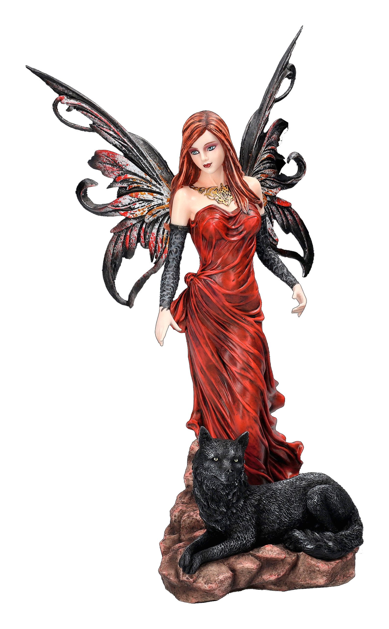 Figuren Shop GmbH Fantasy-Figur Elfenfigur - Mysta mit schwarzem Wolf - Fee Dekofigur