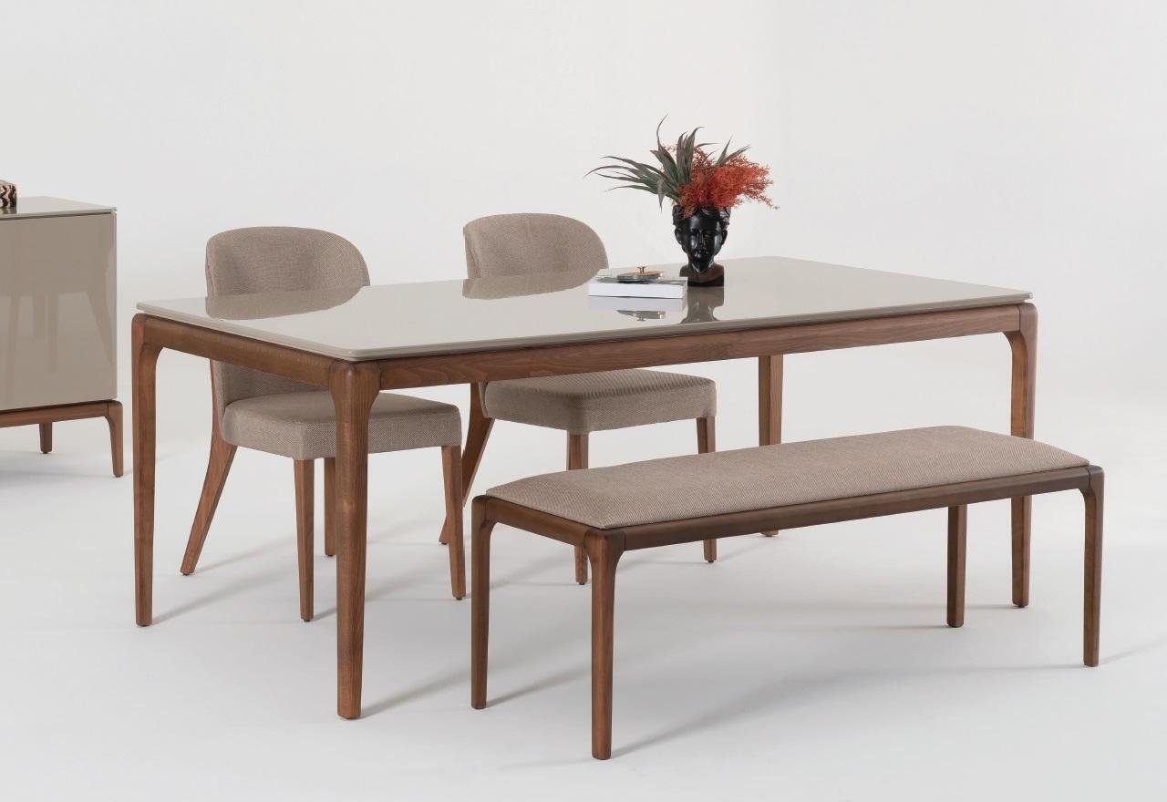 JVmoebel Esszimmer-Set Essgruppe Esszimmer Set Bank Stuhl (6-St) Tisch beige, Möbel Set Stühle 4x