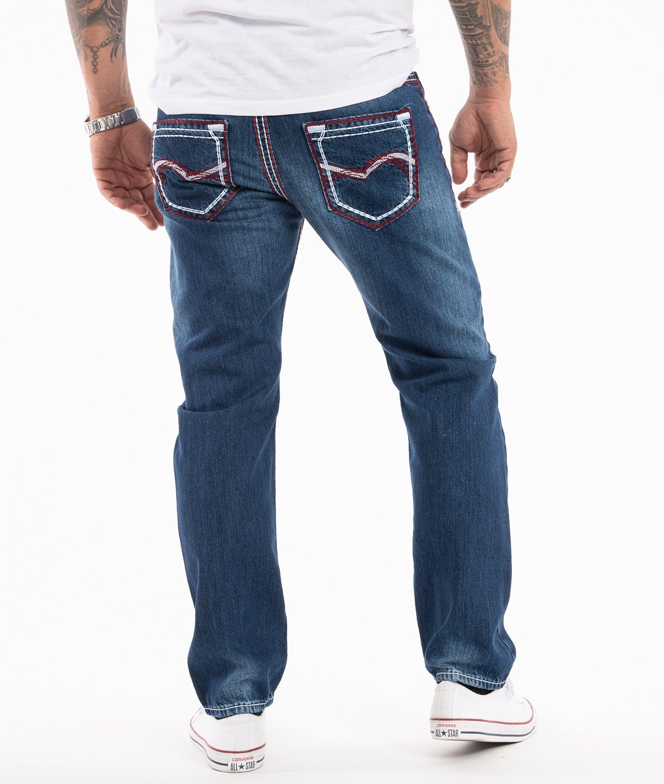 Rock Creek Straight-Jeans Herren Jeans dicke Nähte Dunkelblau RC-2272 – Bild 4 von 5