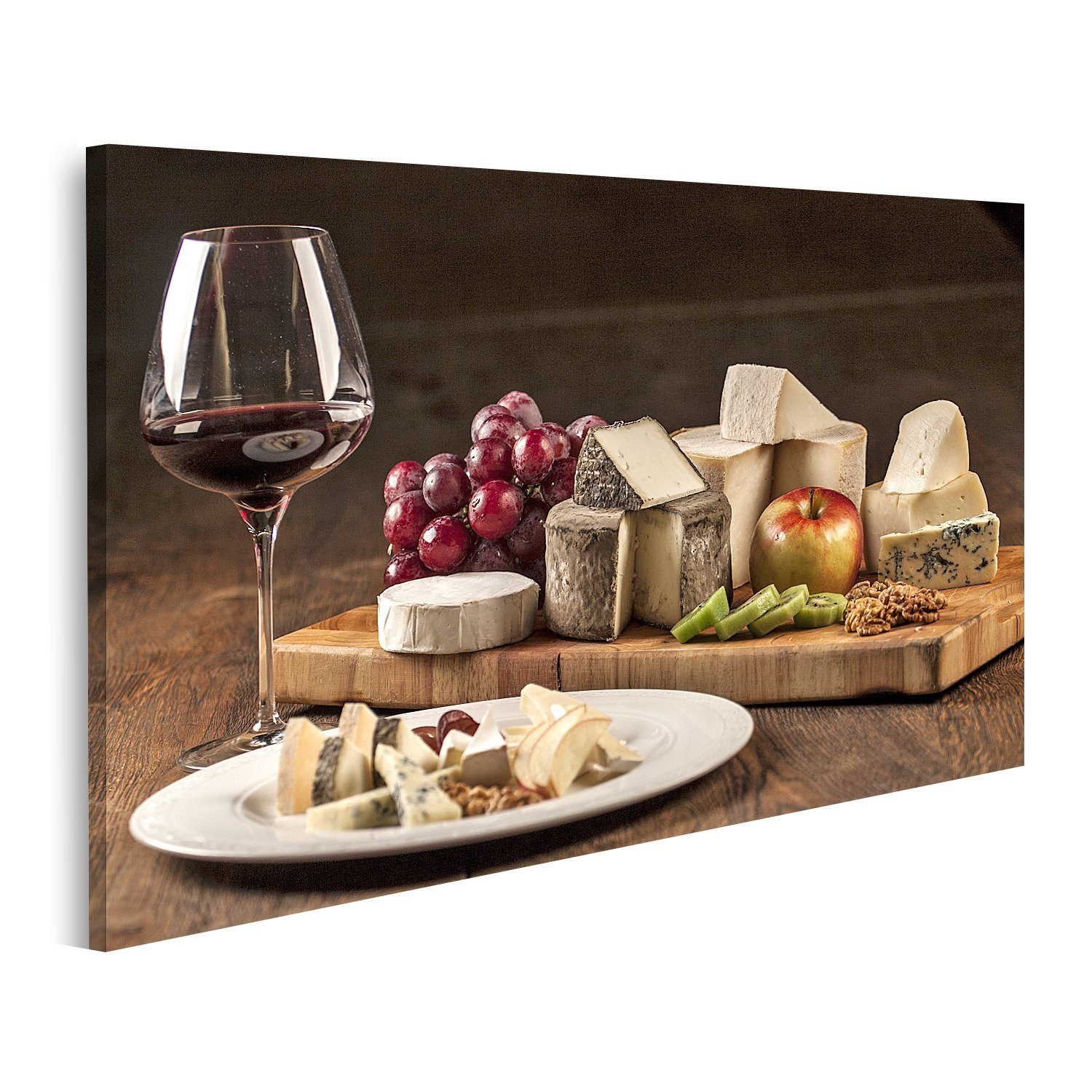 Leinwandbild Bild auf Leinwand Wein Käseteller Spezialitäten Wandbild Poster Kunstd