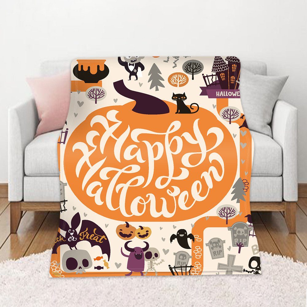 einzigartiges Material Wohndecke Halloween Kürbisse Weich Warme 100/120/200cm, Kuscheldecke Überwurf Flauschig Fleecedecke Sofadecke Wohndecke Couchdecke und als Decke XDeer