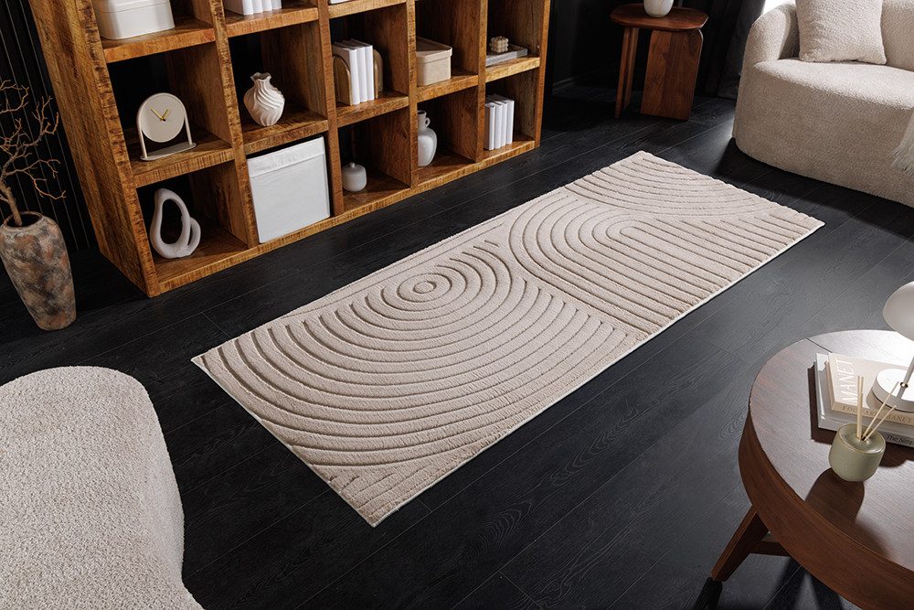 riess-ambiente Läufer ART DECO 200x80cm beige/creme - 3D-Strukturflor, Hoch-Tief-Effekt, rechteckig, Höhe: 9 mm, weiche Haptik & für Fußbodenheizungen – ideal für Deinen Flur