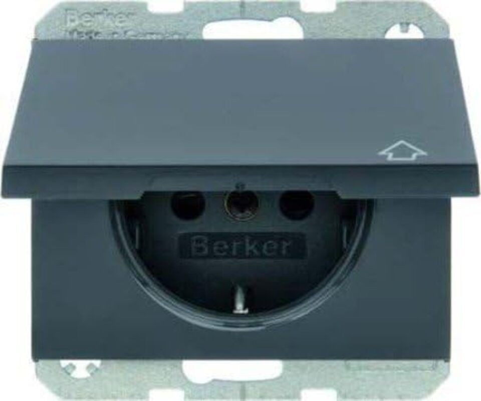 Berker Steckdose Berker 47517106 Steckdose SCHUKO+Klappd. u.erh.BS K.1 anthrazit matt