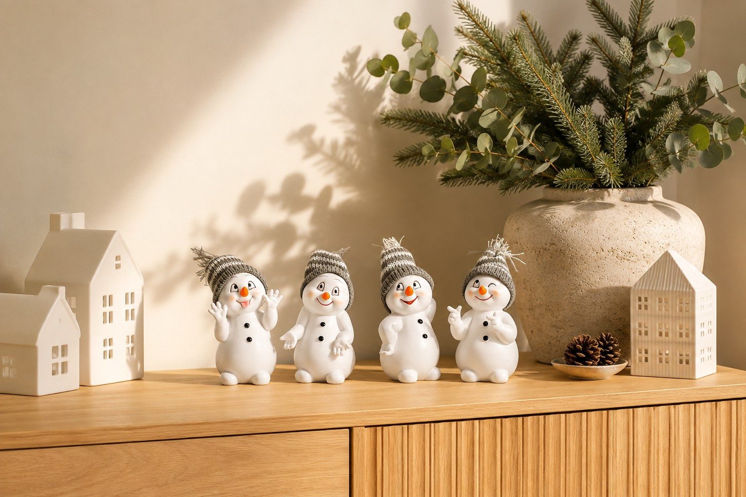 Wurm Weihnachtsfigur Schneemann Dekofiguren 4er Set Polyresin Grau Weiß Weihnachten – Bild 3 von 5