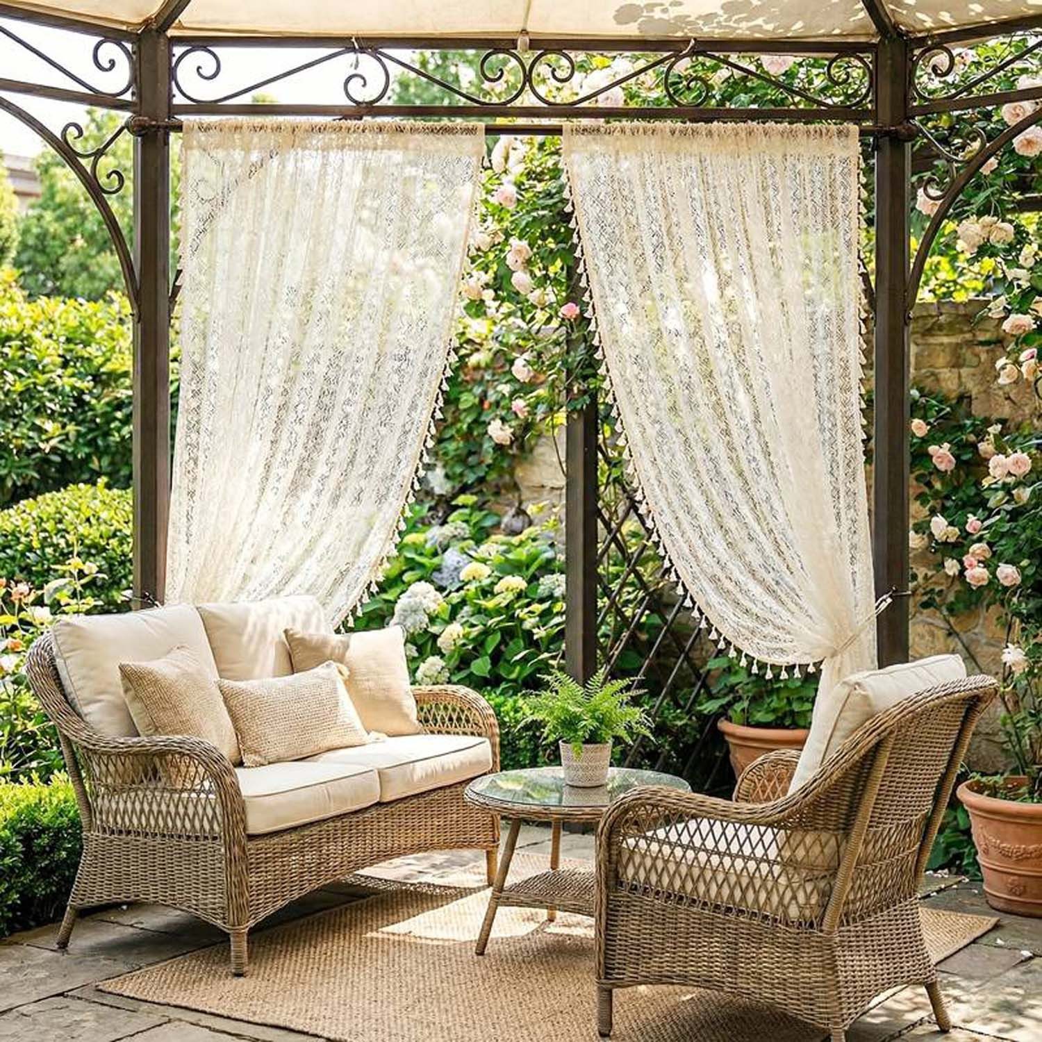 Agger Scheibengardine Vintage Quasten Boho gardinen, Transparente Fenstervorhänge – Bild 5 von 5