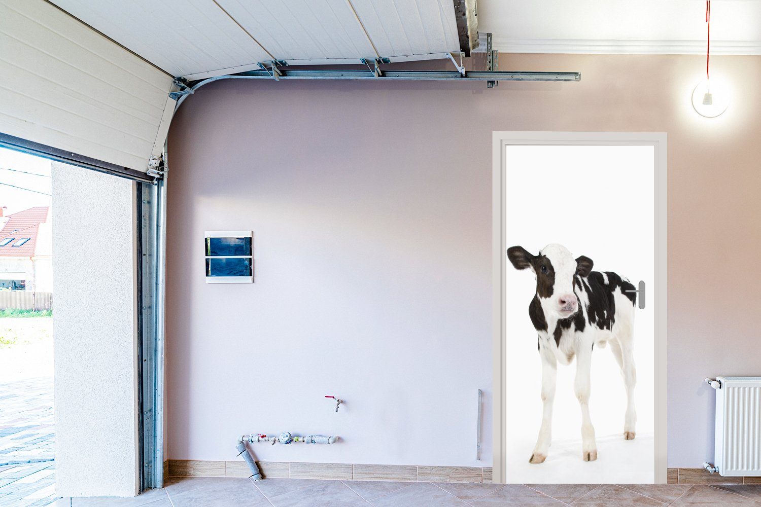 MuchoWow Türtapete Tür, für Kalb - Türaufkleber, Matt, (1 - cm - Fototapete Tiere, Kuh bedruckt, Weiß St), 75x205