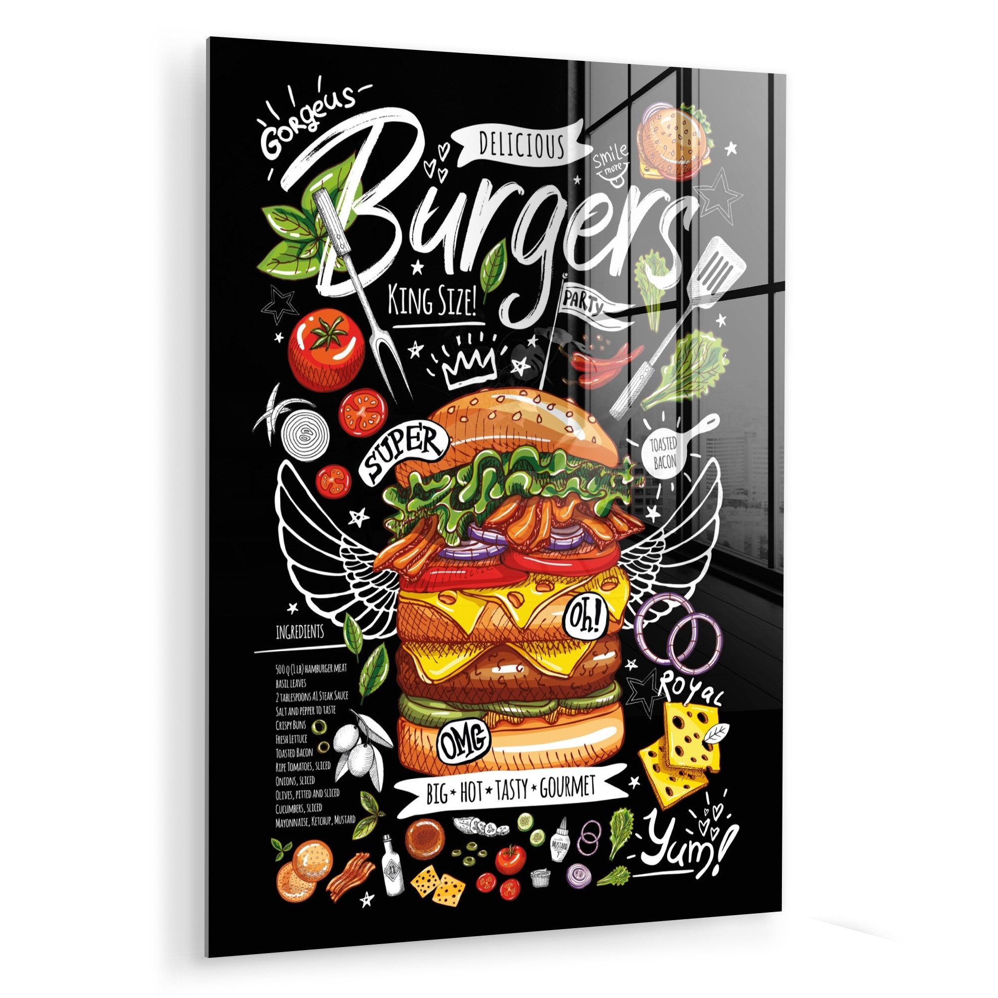 MuchoWow Acrylglasbild Hamburger - Speisekarte - günstig online kaufen