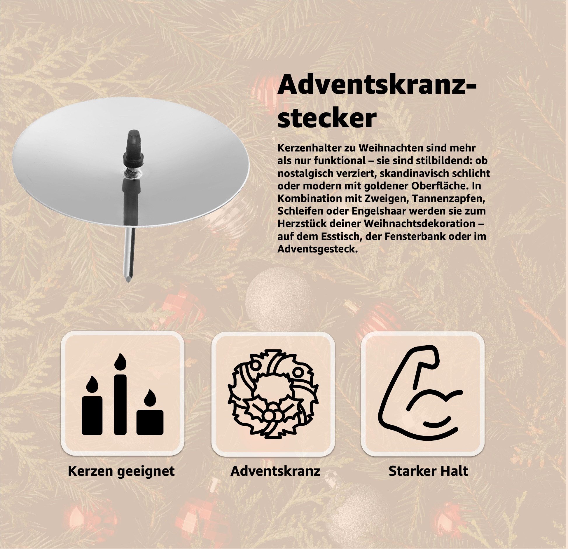 happymas Adventskranz 4x Adventskranzstecker 5 cm Kerzenhalter - universell günstig online kaufen