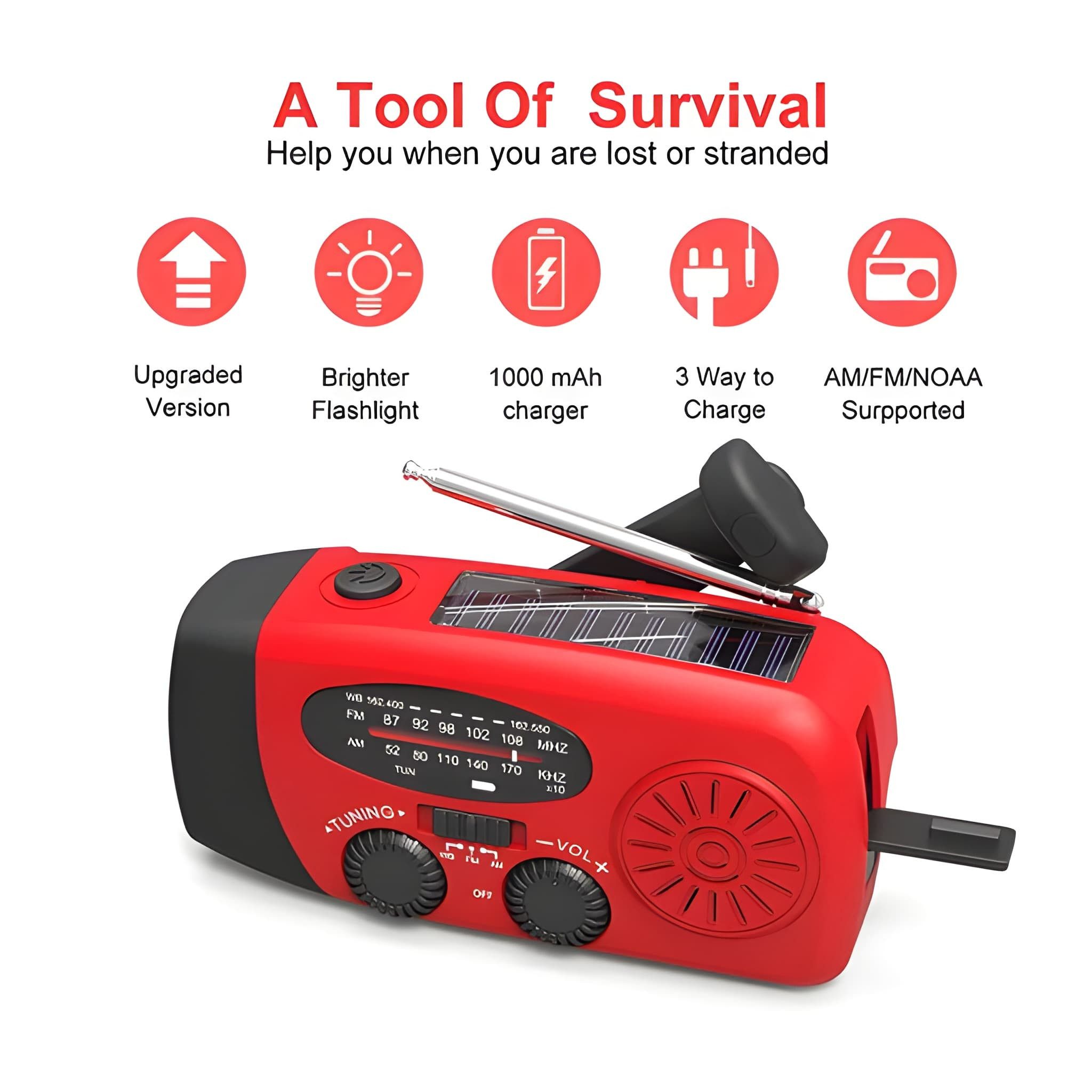 Athlix Solar Handkurbel Radio, AM/FM Kurbelradio Tragbar USB Notfallradio (Digitalradio (DAB), Notfall-Powerbank, Taschenlampe, Kurbel & Solar zum Laden) – Bild 2 von 5