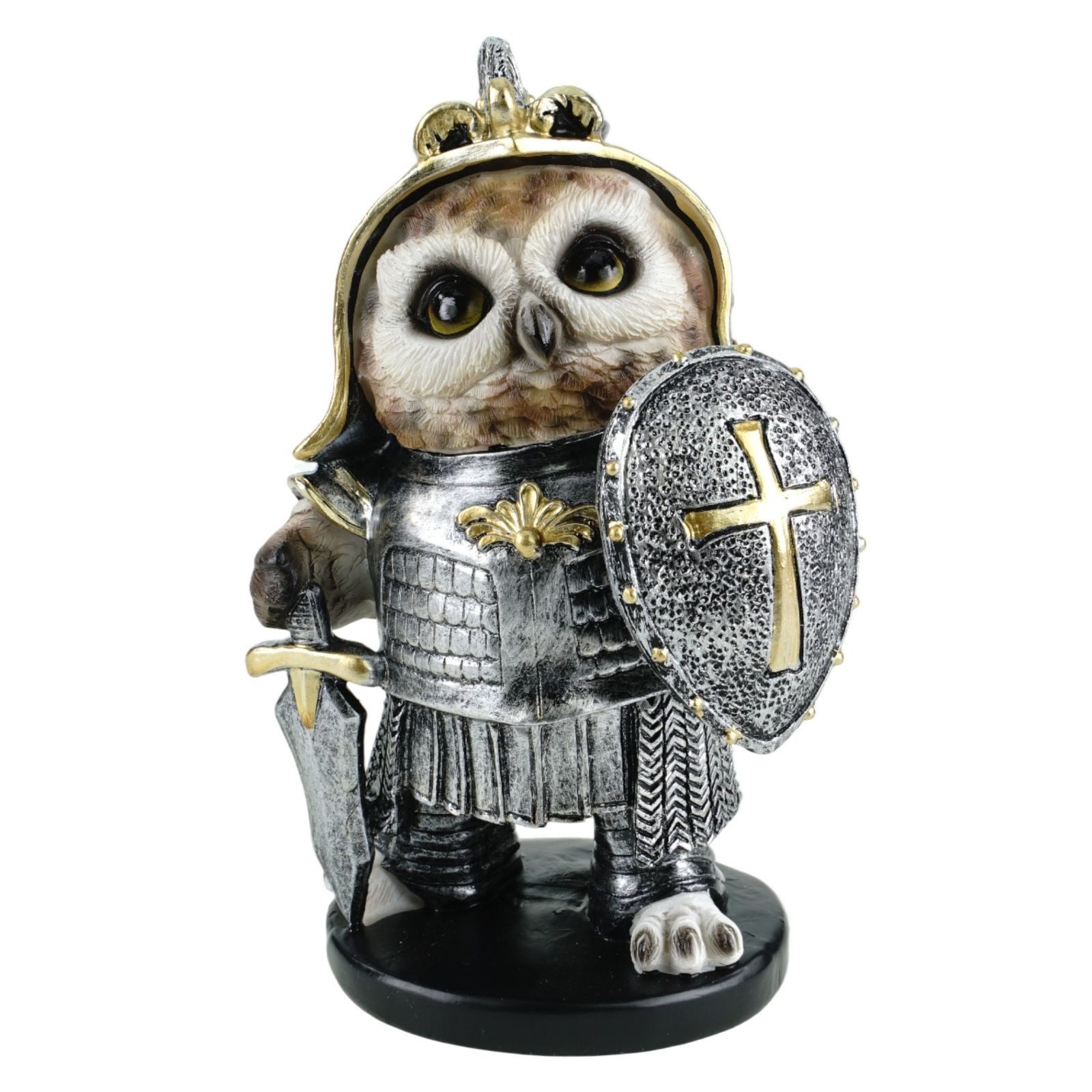 Kremers Schatzkiste Dekofigur Mittelalterliche Eule als Ritter 19 cm polyresin Handbemalt Braun