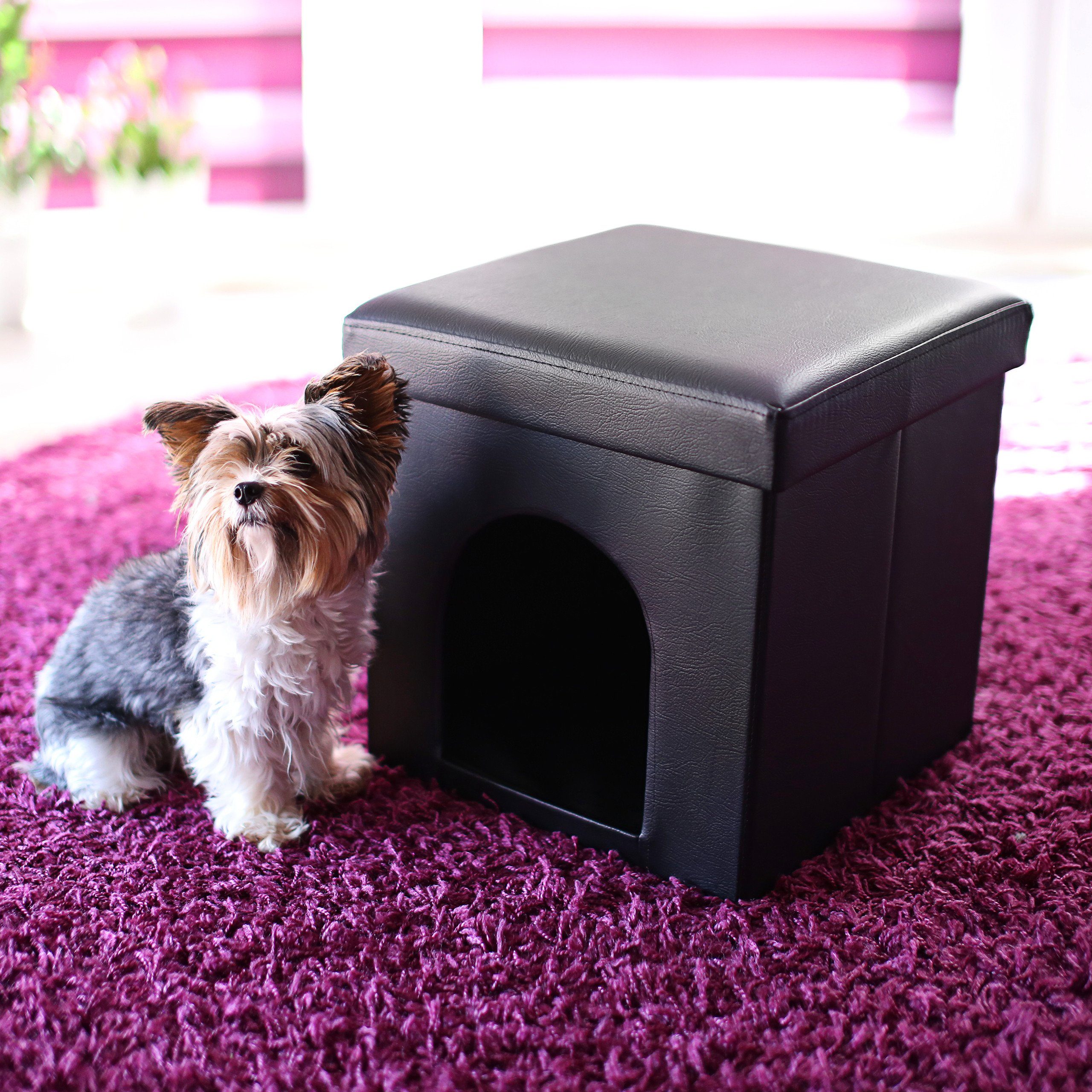 relaxdays Indoorhütte Hundebox Sitzhocker, Schwarz günstig online kaufen