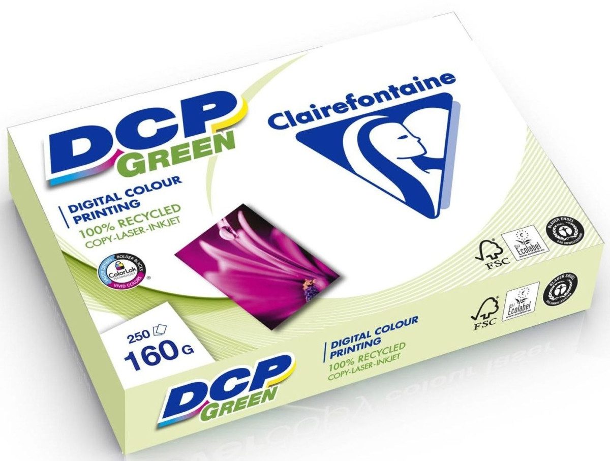 CLAIREFONTAINE Laser-Druckerpapier Multifunktionspapier DCP green A4 160g/qm weiß RC VE=250 Blatt