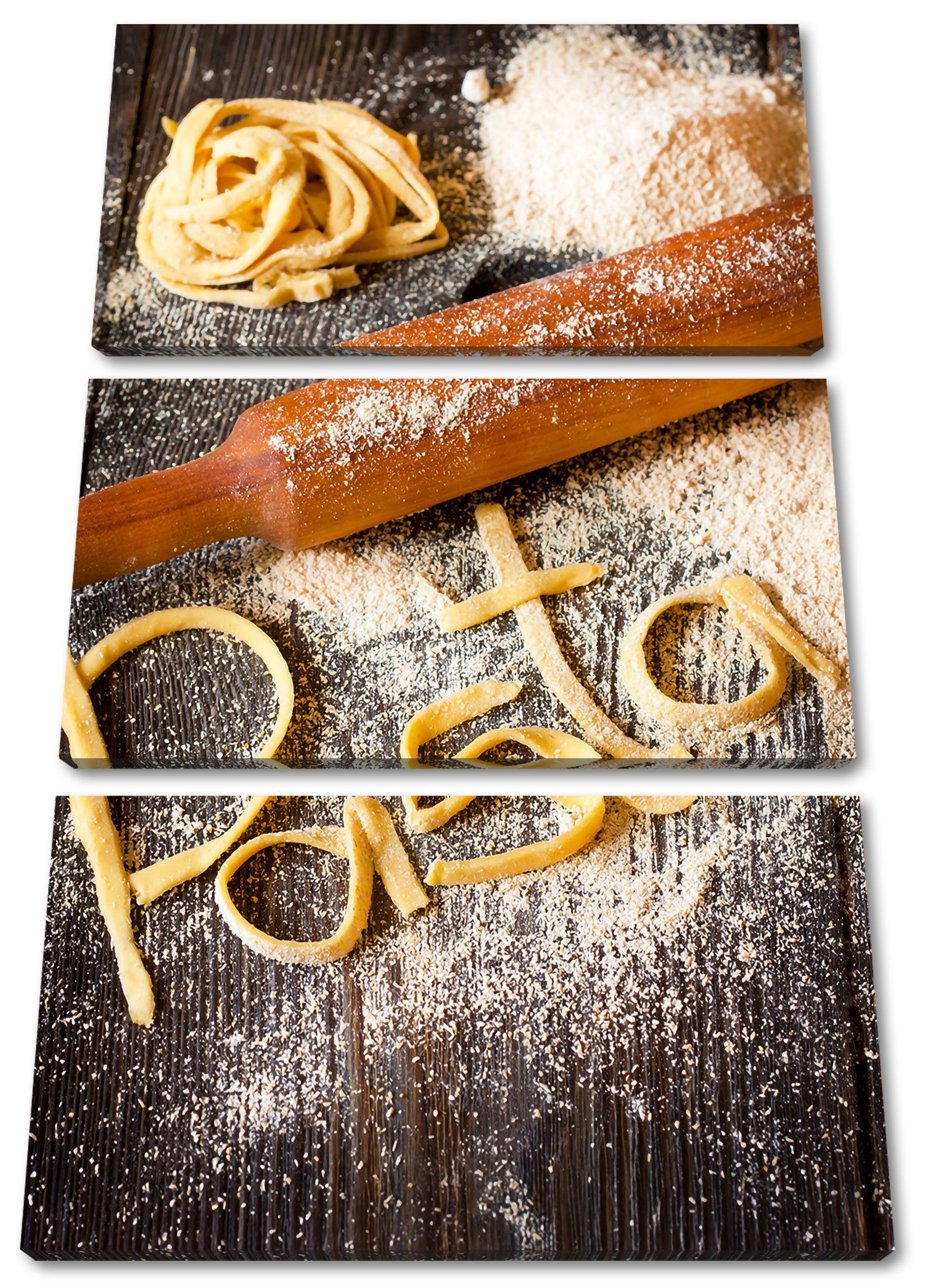 Pixxprint Leinwandbild Frische Nudeln Pasta Italia, Frische Nudeln Pasta Italia 3Teiler (120x80cm) (1 St), Leinwandbild fertig bespannt, inkl. Zackenaufhänger