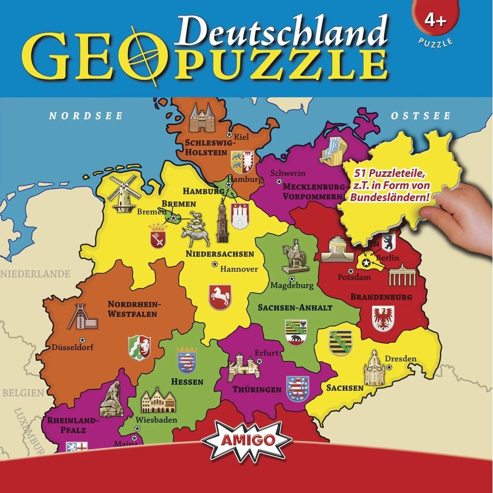 AMIGO Puzzle Geo Puzzle - Deutschland. 51 Teile, 51 Puzzleteile